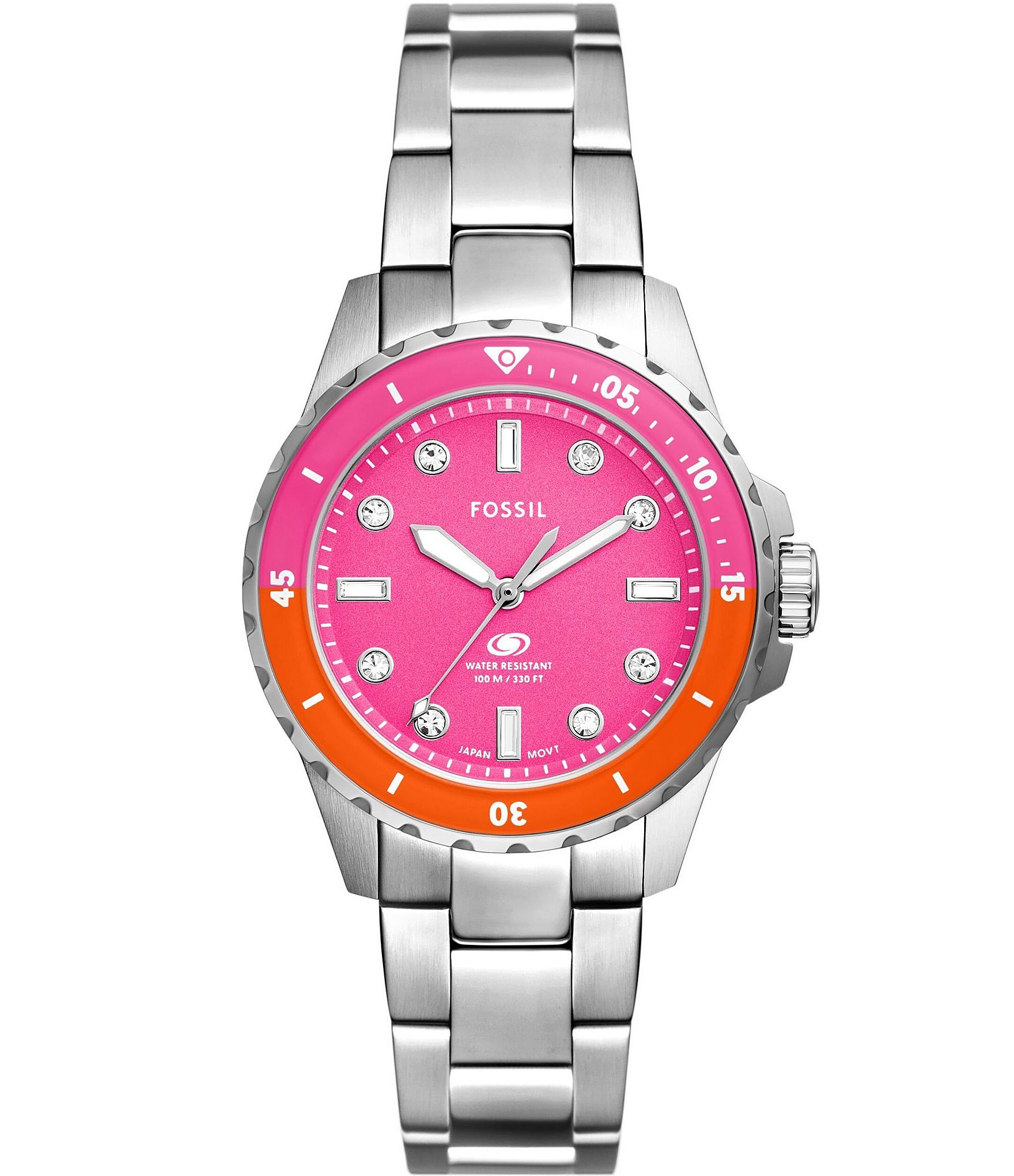 Fossil Women s Blue Dive Pink Dial Three Hand Date Stainless Steel Bracelet Watch Dillard s