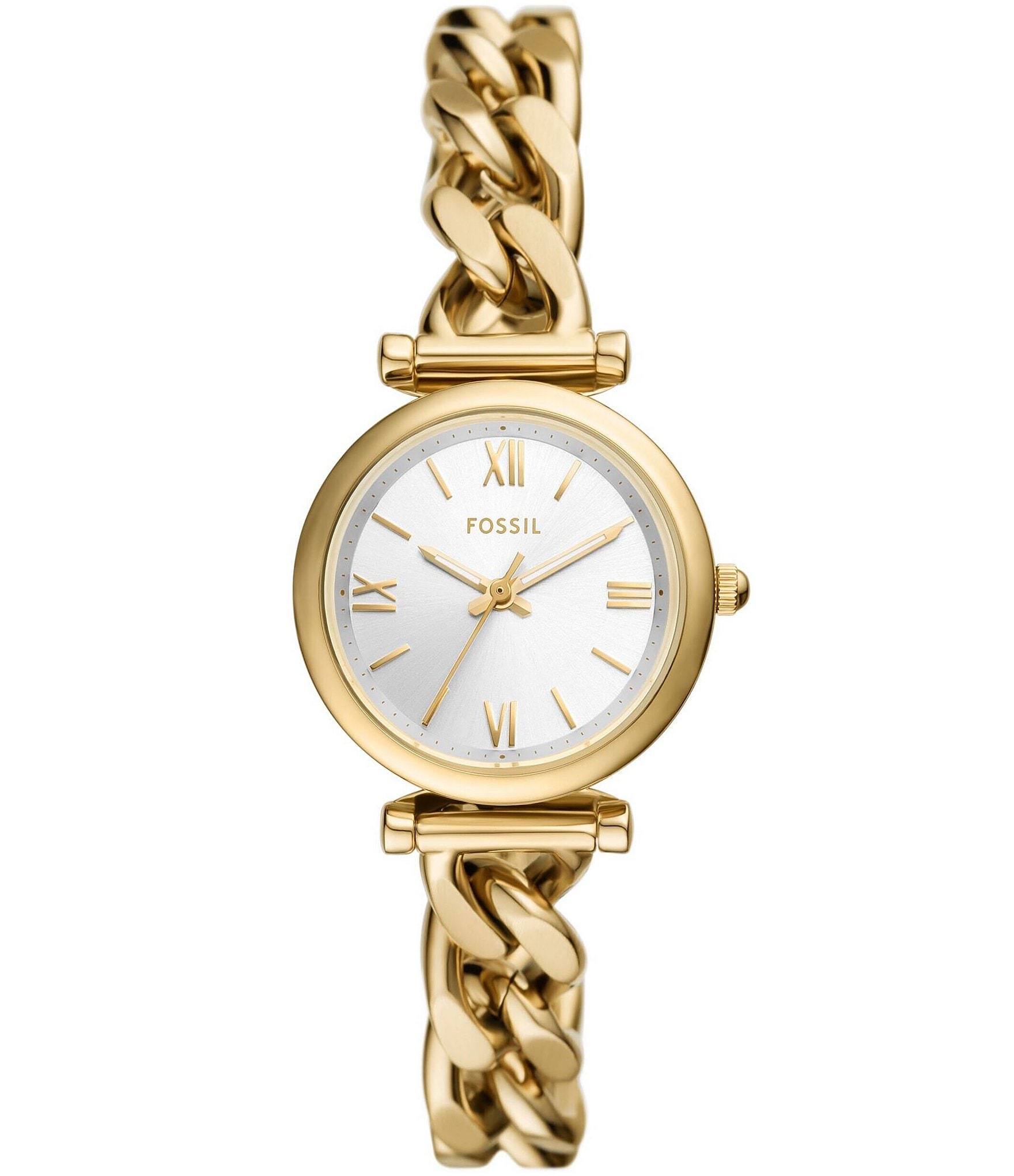 Fossil Women's Carlie Three-Hand Gold-Tone Stainless Steel Bracelet ...