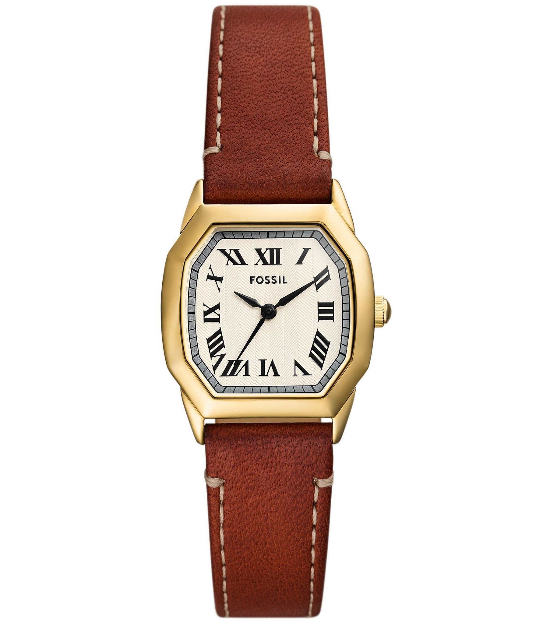 Fossil Women's Harlow Three-Hand Brown Leather Strap Watch