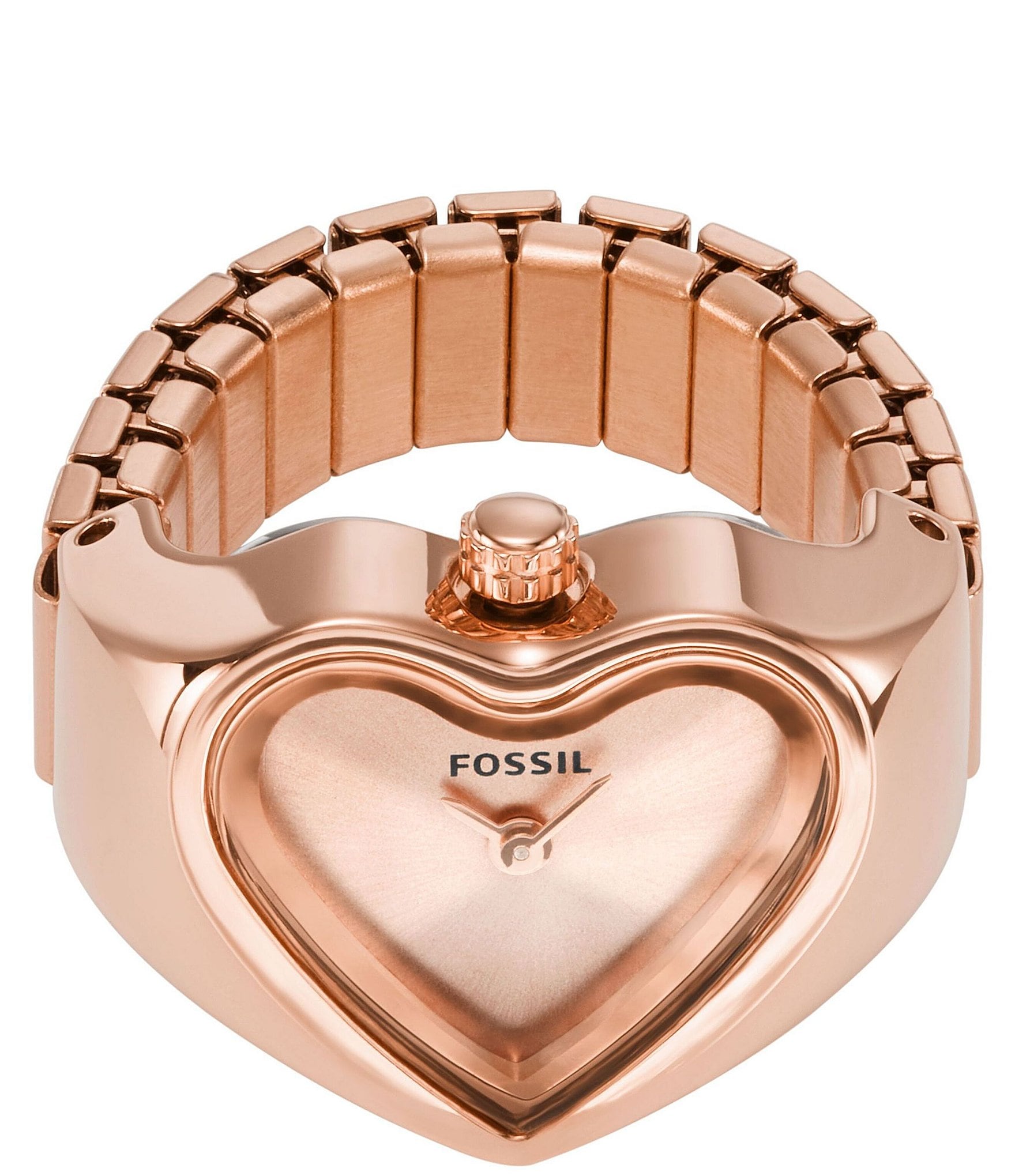 Fossil Women's Heart Two Hand Rose Gold Stainless Steel Ring Watch