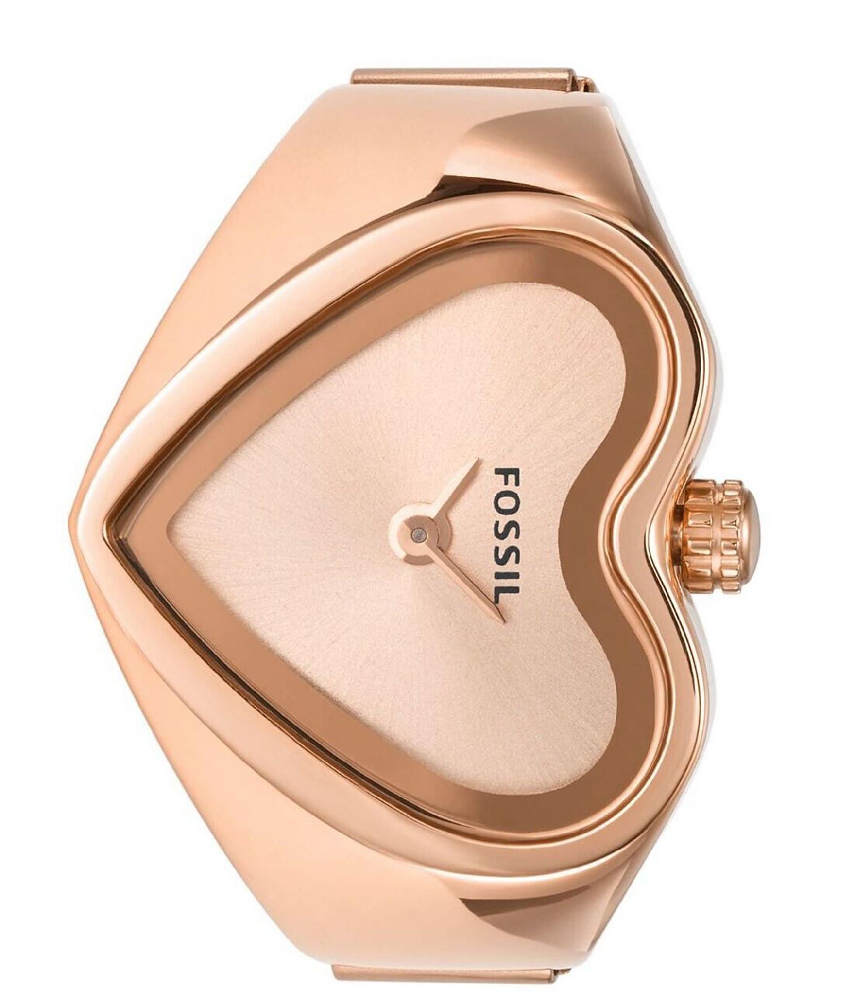 Fossil Women's Heart Two Hand Rose Gold Stainless Steel Ring Watch