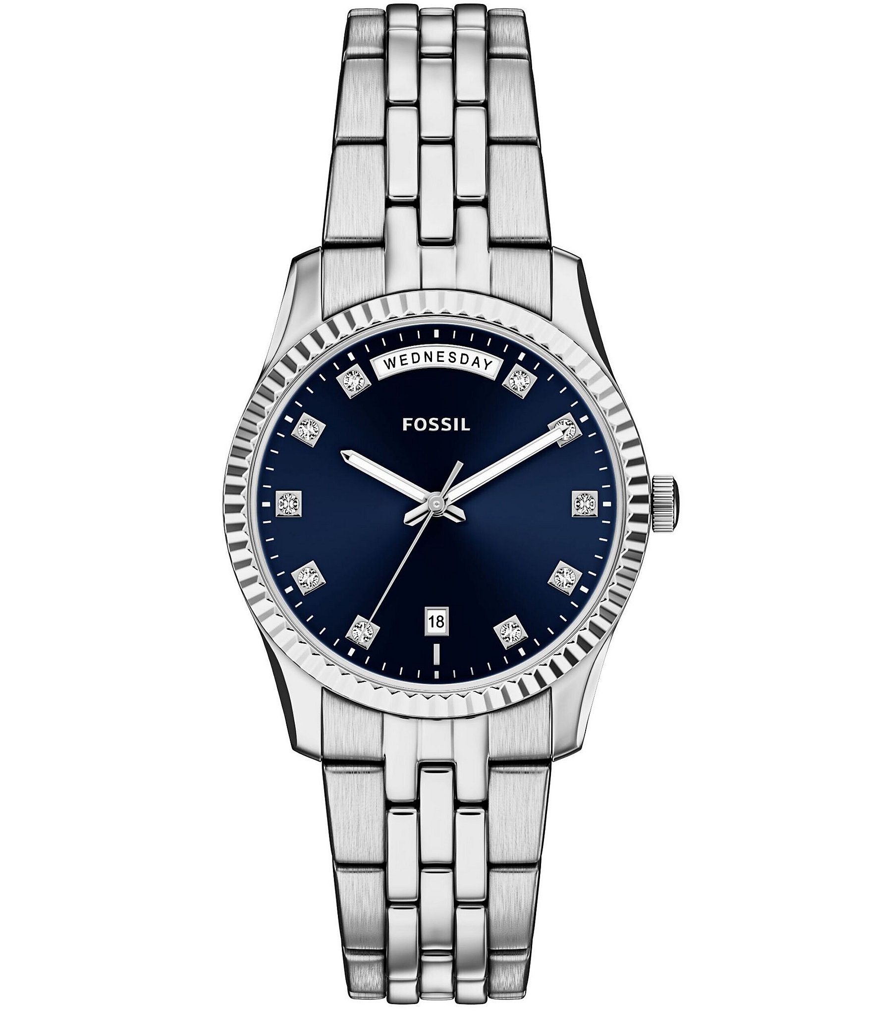 Fossil Women's Scarlette Quartz Three Hand Day Date Stainless Steel Bracelet Watch