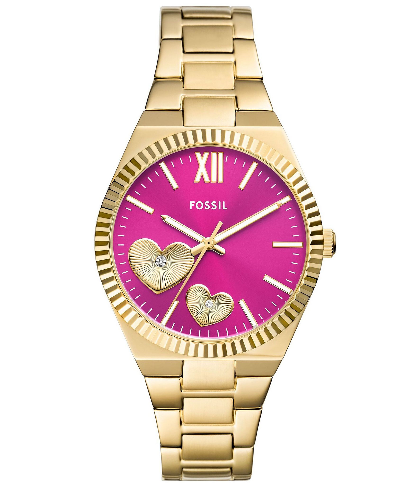 Fossil Women's Scarlette Three-Hand Heart Gold Tone Stainless Steel ...