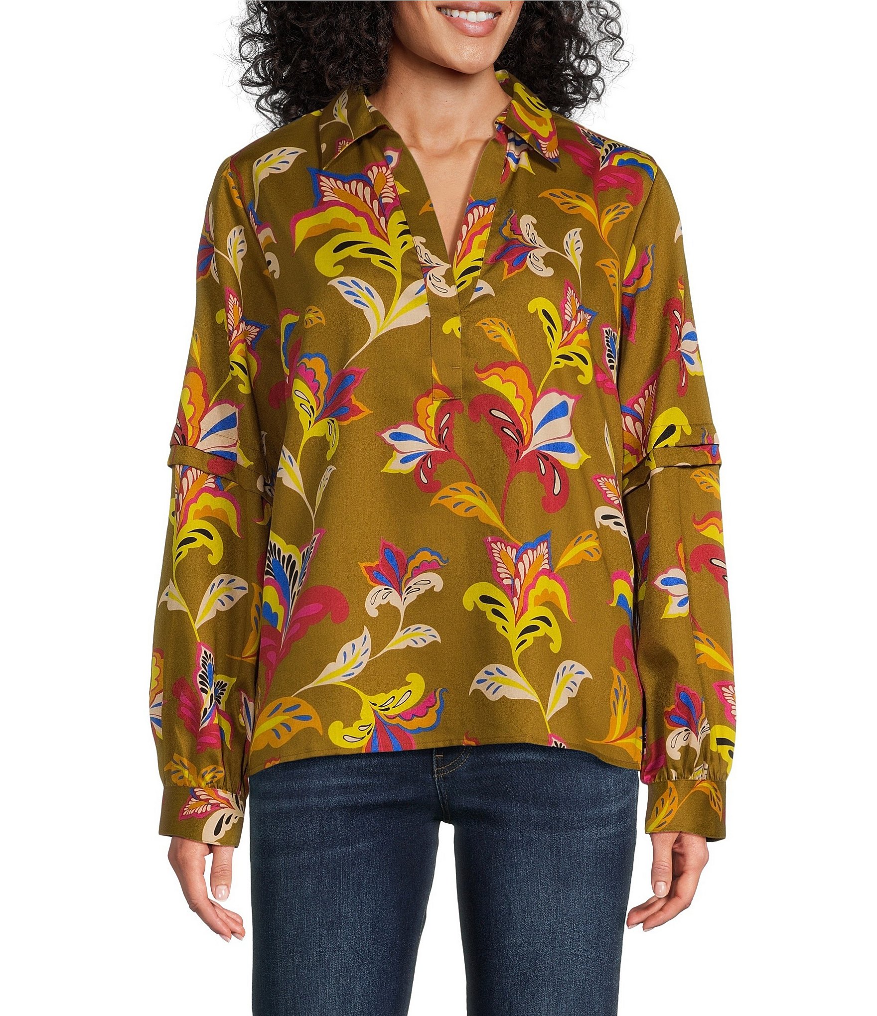 Foxcroft Frankie Floral V-Neck Long Sleeve Top