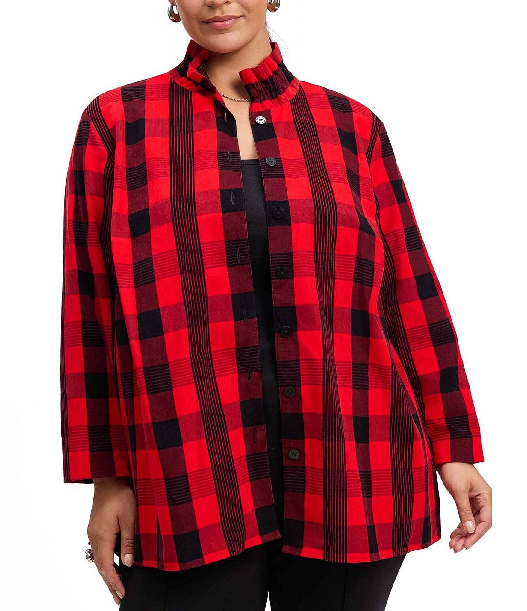 Foxcroft Plus Size Carolina Buffalo Plaid Corduroy Stand Neck Long Sleeve Shirt Jacket Dillard s