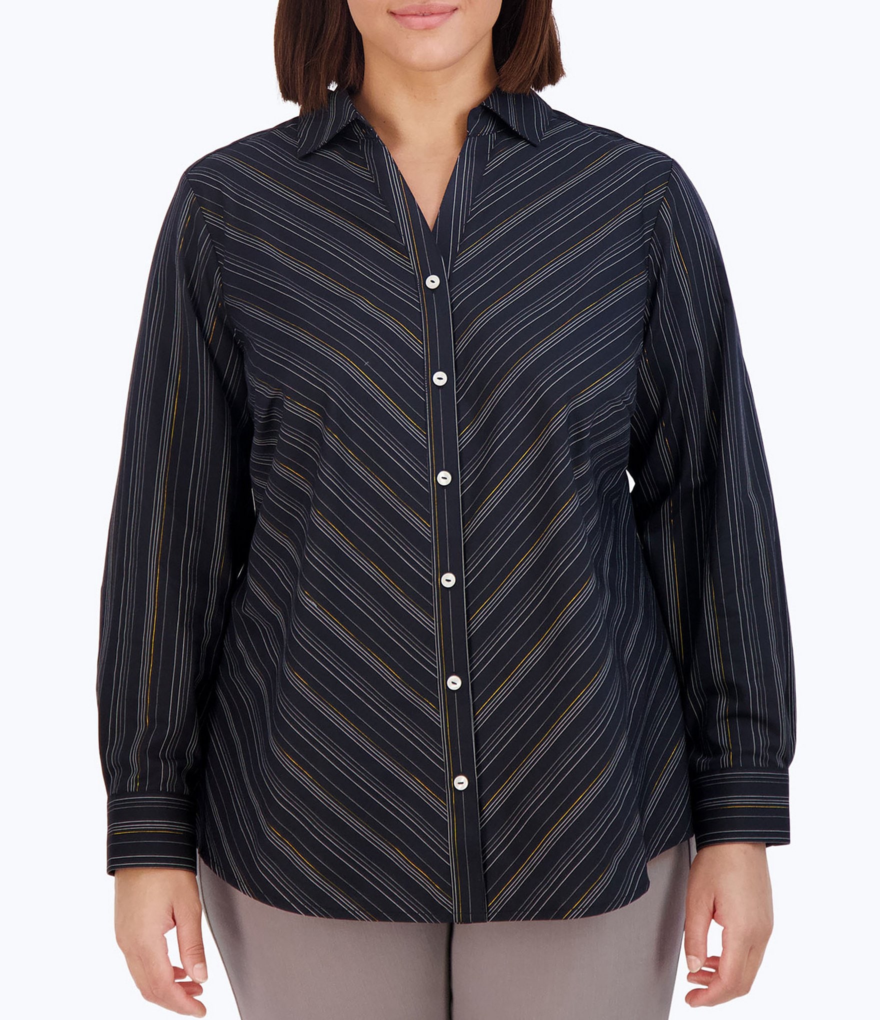 Lauren Ralph Lauren Plus Size Plaid Point Collar Long Sleeve Shirt