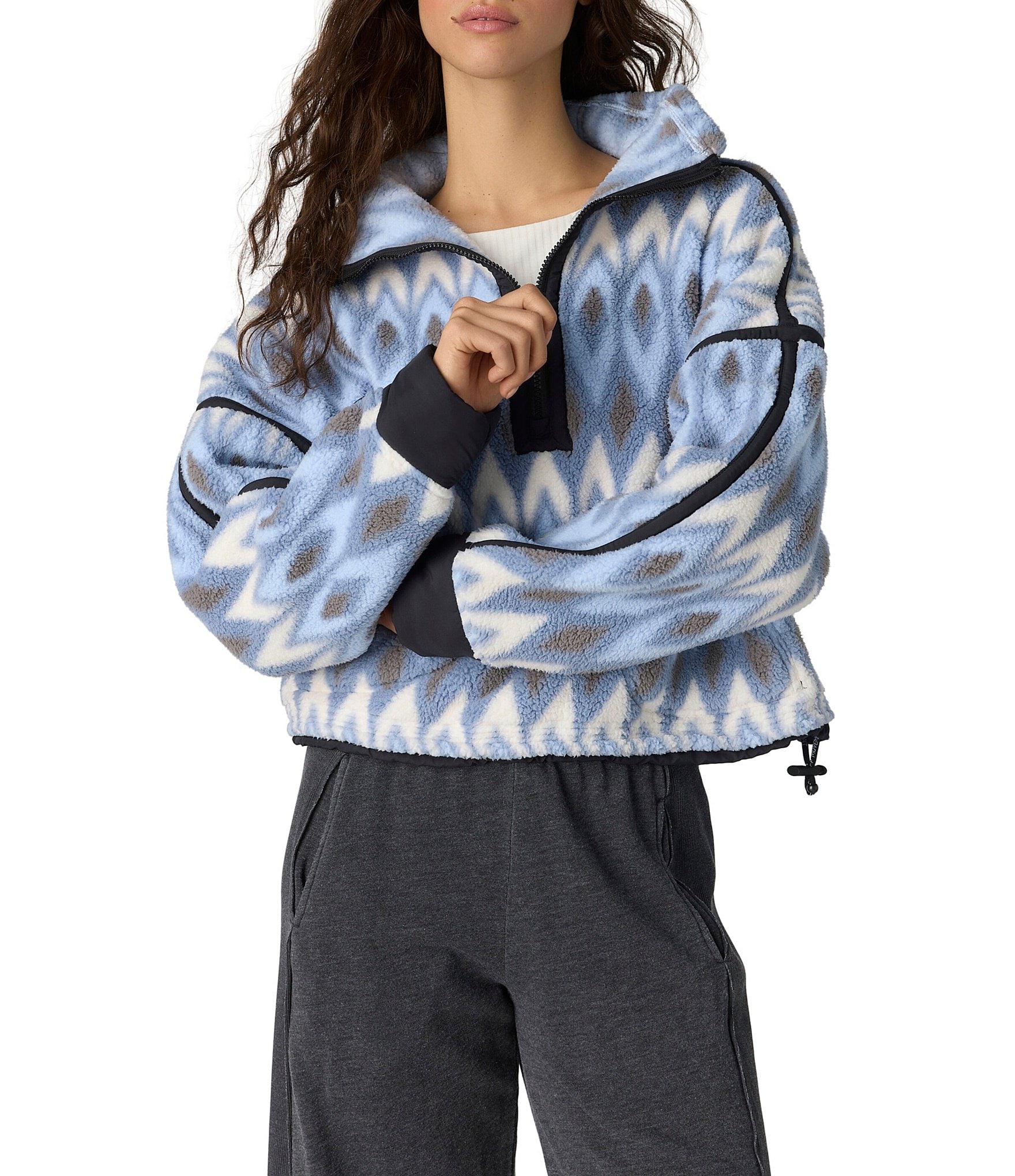 FP Movement Argyle Printed Mountain High 1/2 Zip High Neck Long Sleeve Fleece Pullover