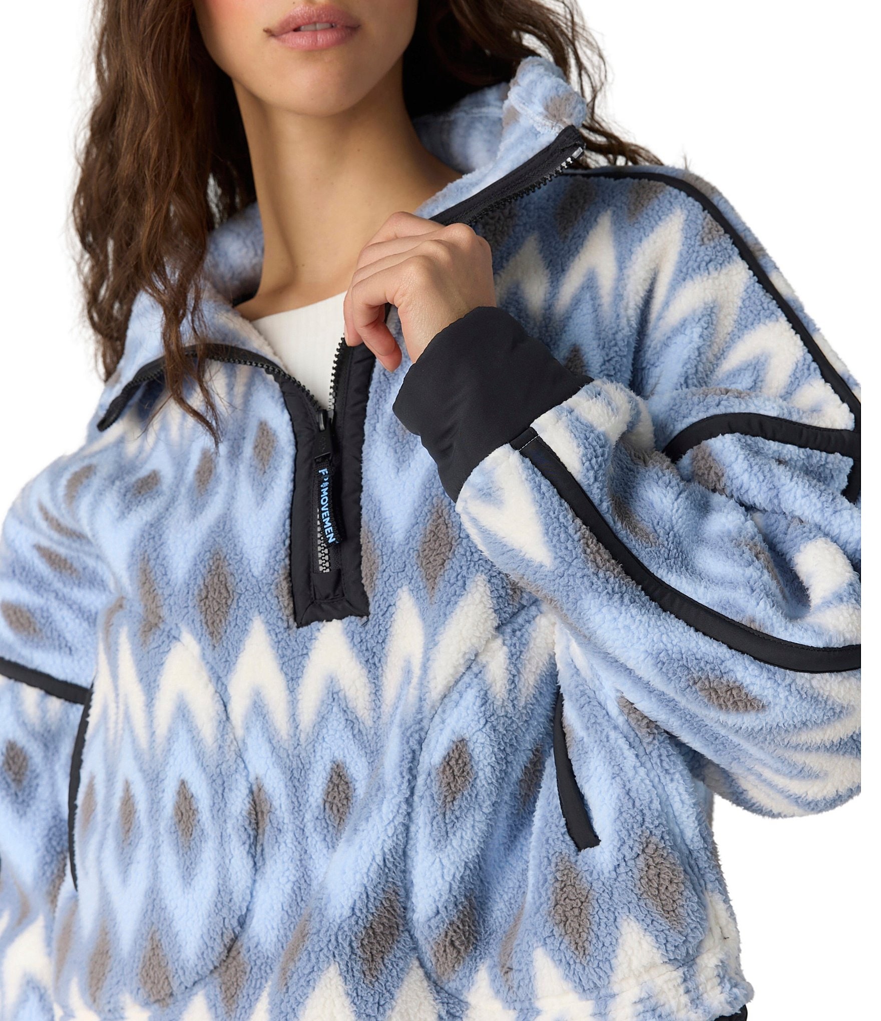 FP Movement Argyle Printed Mountain High 1/2 Zip High Neck Long Sleeve Fleece Pullover