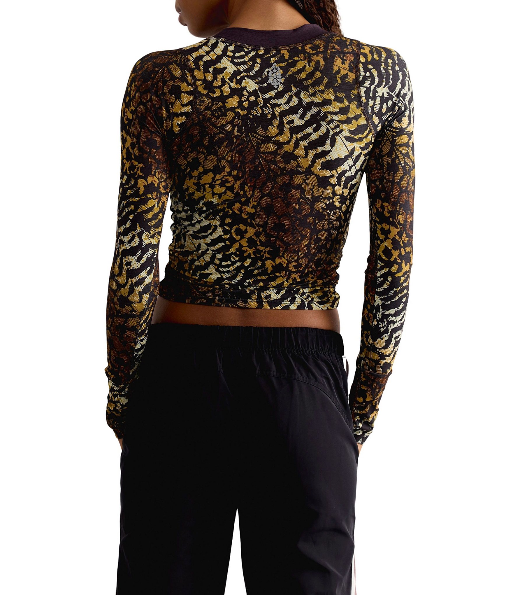 FP Movement Ruched Tempo Monarch Printed Scoop Neck Long Sleeve Top