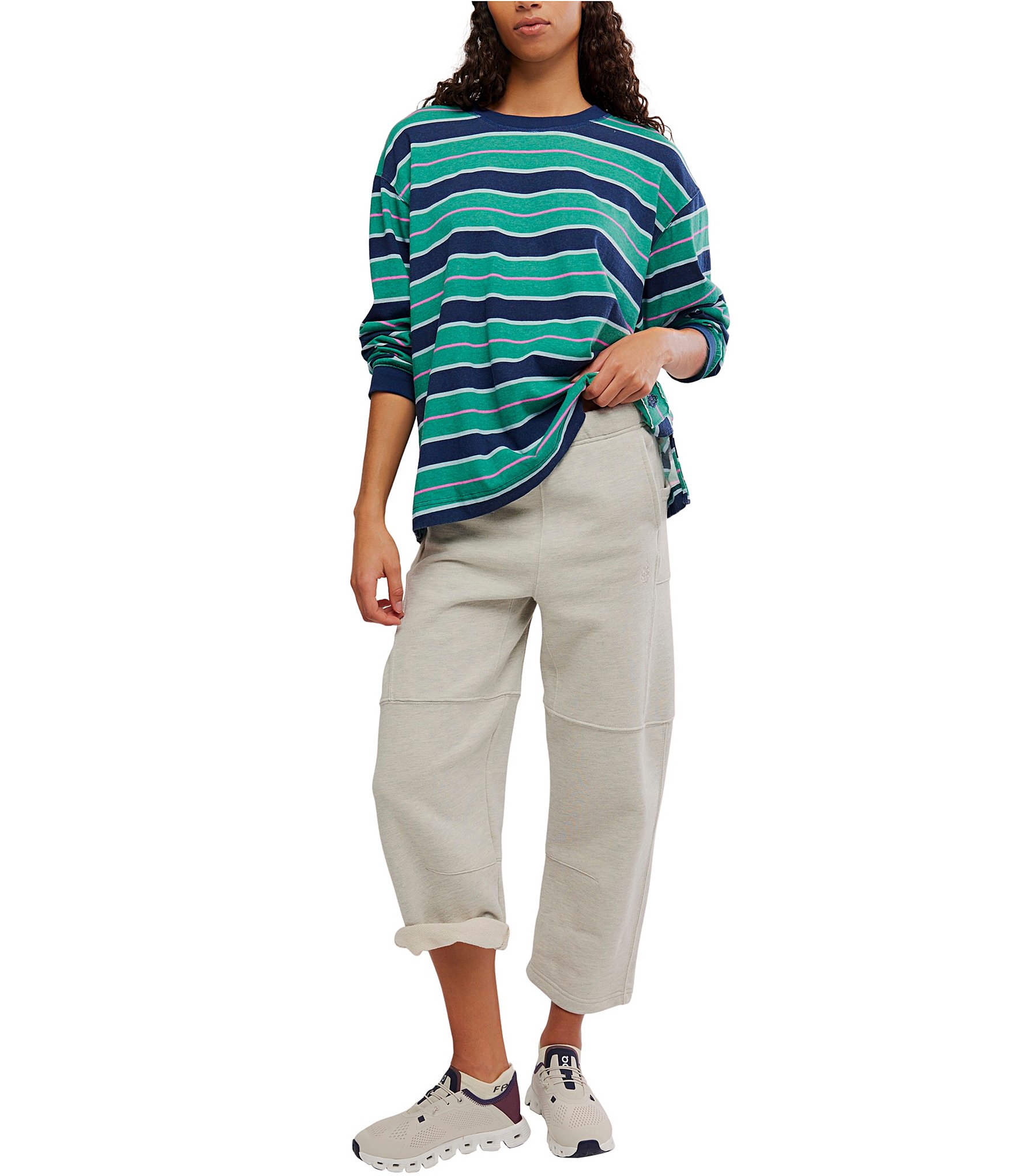 FP Movement Strip Printed Hustle Layer Scoop Neck Long Sleeve Top