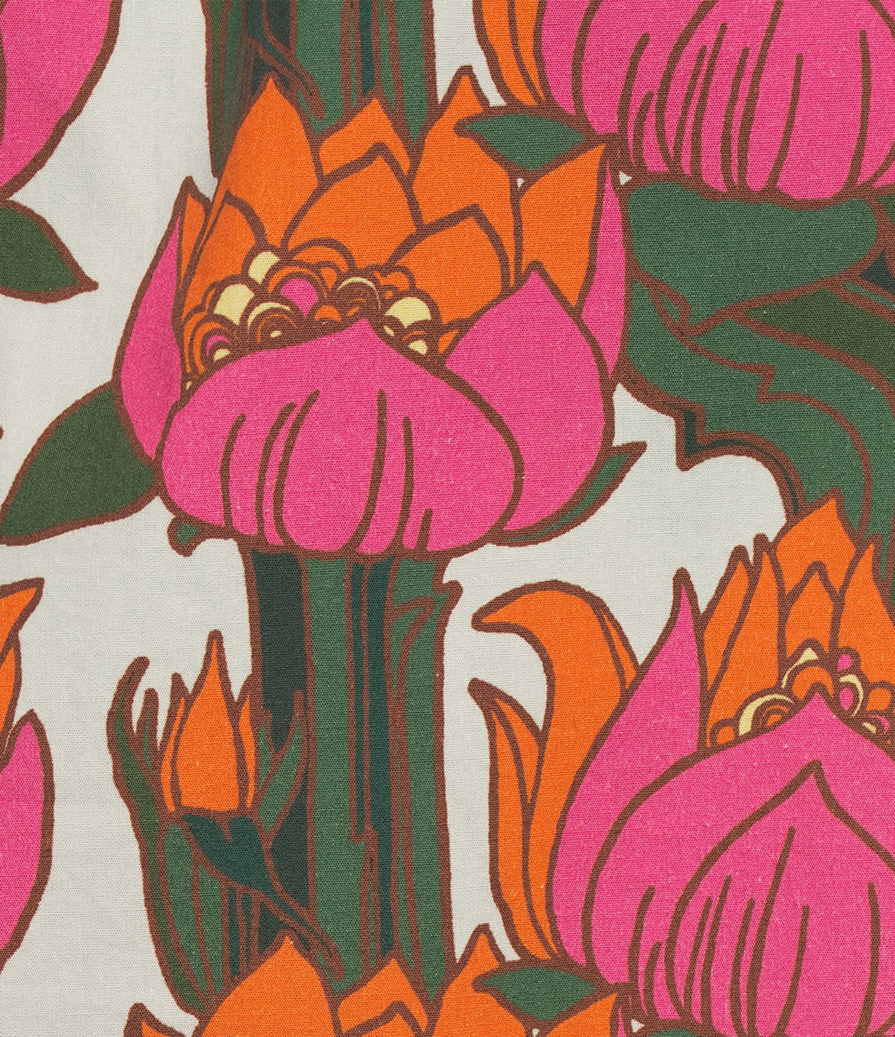 FRANCES VALENTINE Bliss Cotton Poplin Fireflower Print Scoop Neck 3/4 Sleeve Dress