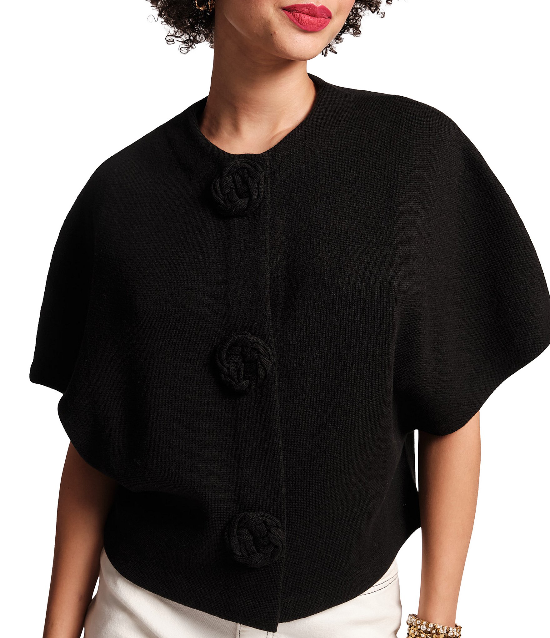 FRANCES VALENTINE Carnegie Rosette Applique Button-Front Shrug
