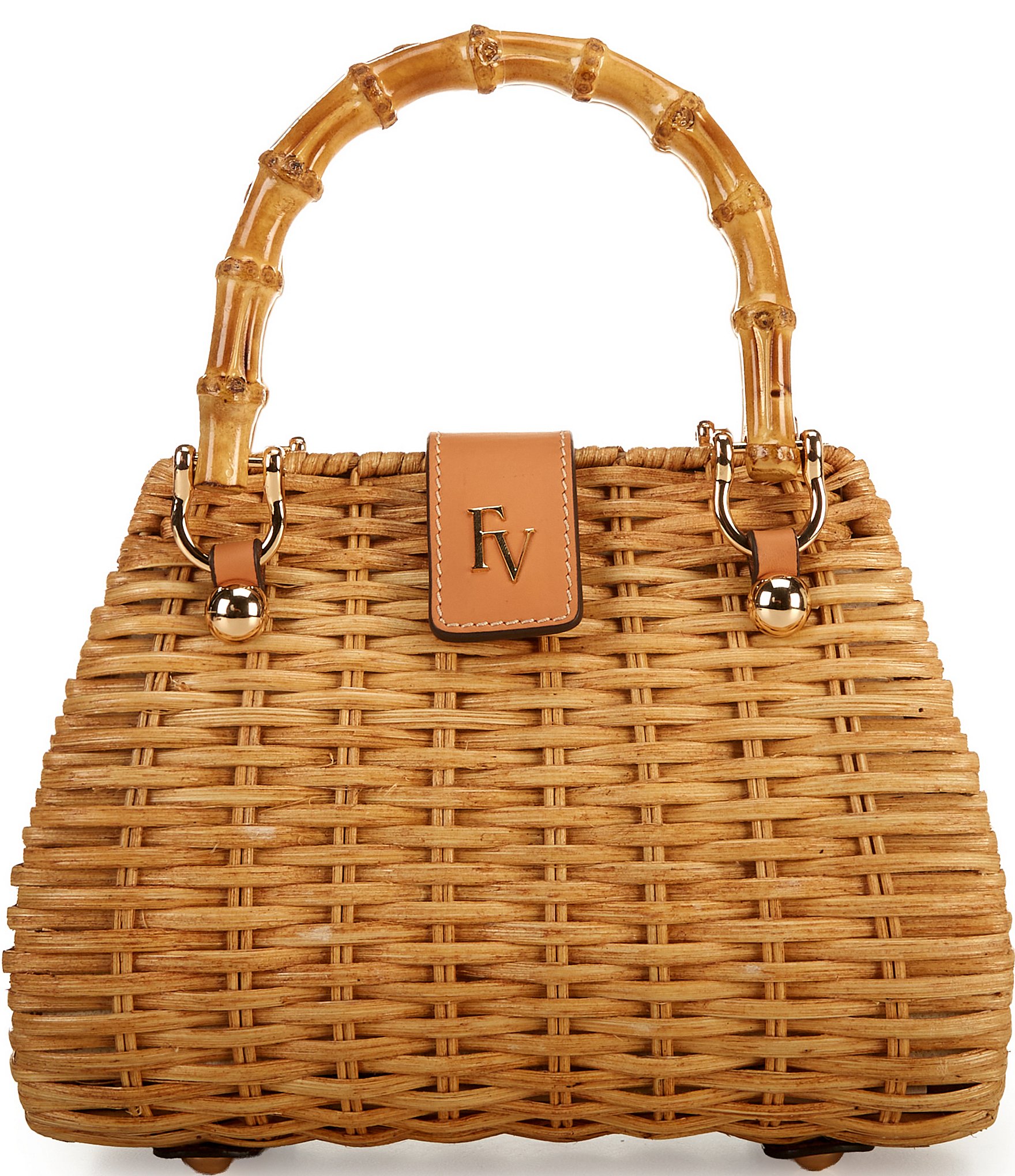 FRANCES VALENTINE Chick Mini Wicker Basket Bamboo Handle Satchel Bag