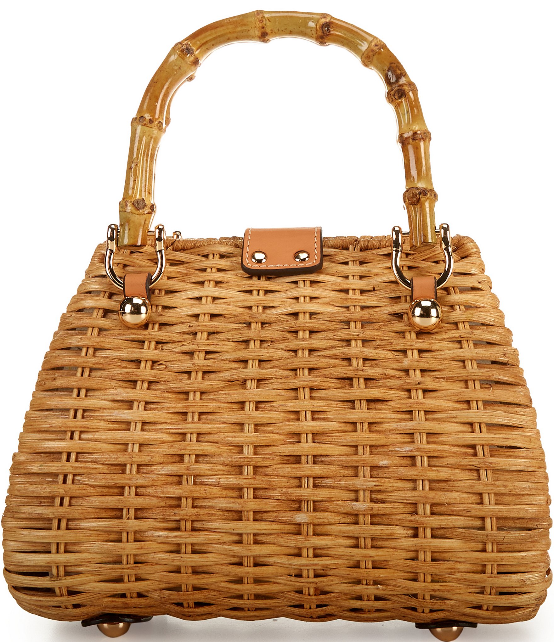 FRANCES VALENTINE Chick Mini Wicker Basket Bamboo Handle Satchel Bag