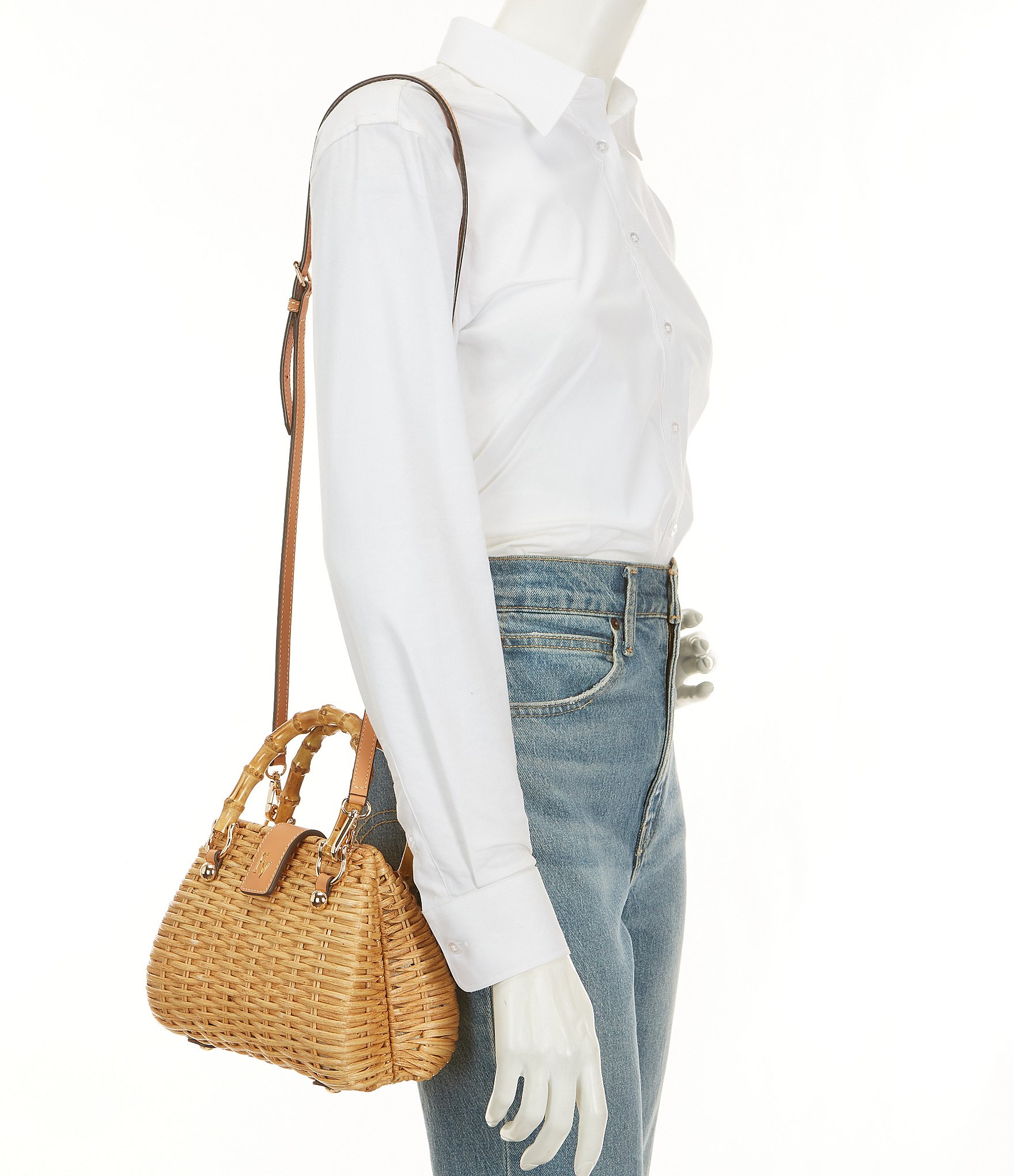 FRANCES VALENTINE Chick Mini Wicker Basket Bamboo Handle Satchel Bag