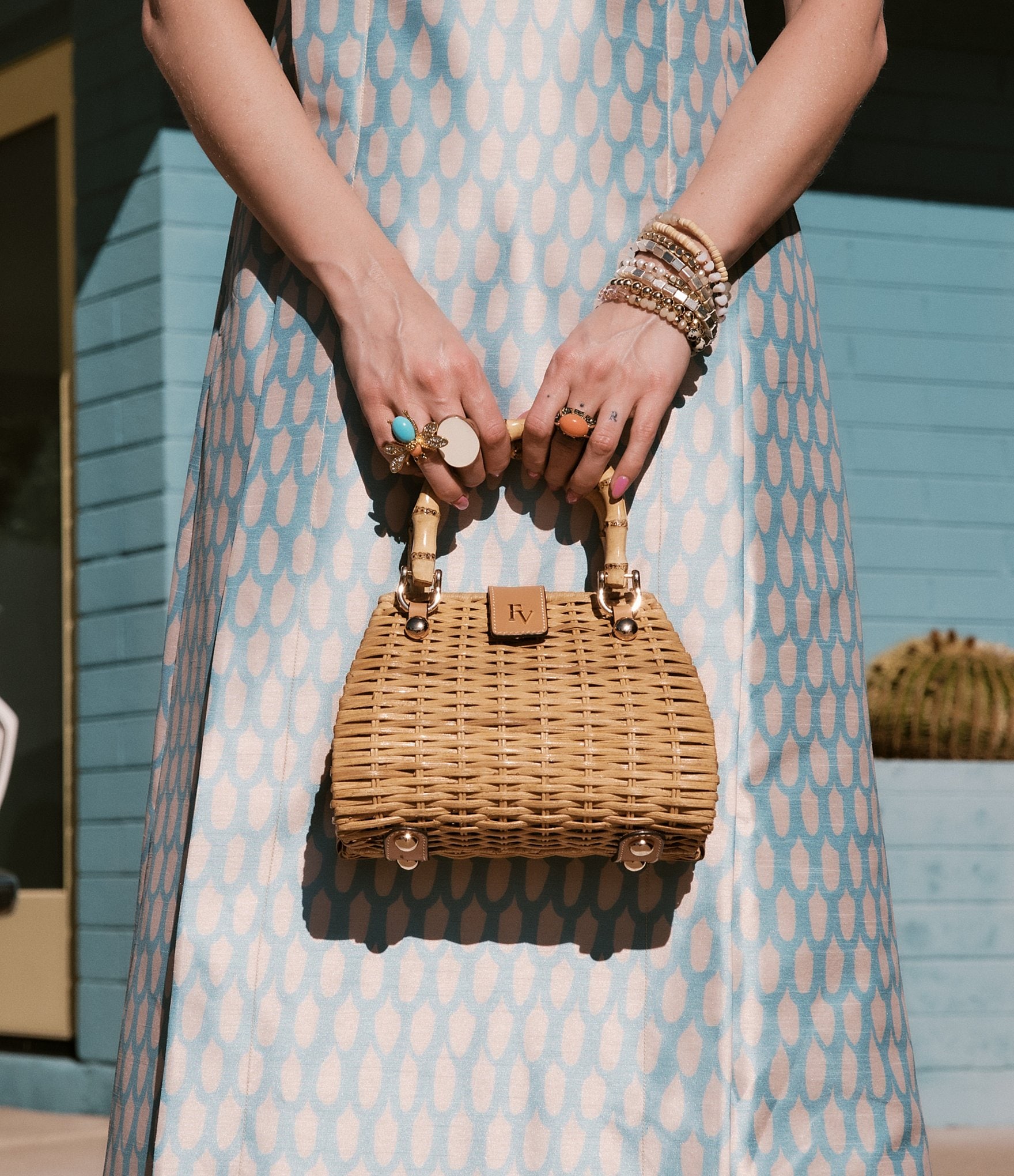 FRANCES VALENTINE Chick Mini Wicker Basket Bamboo Handle Satchel Bag