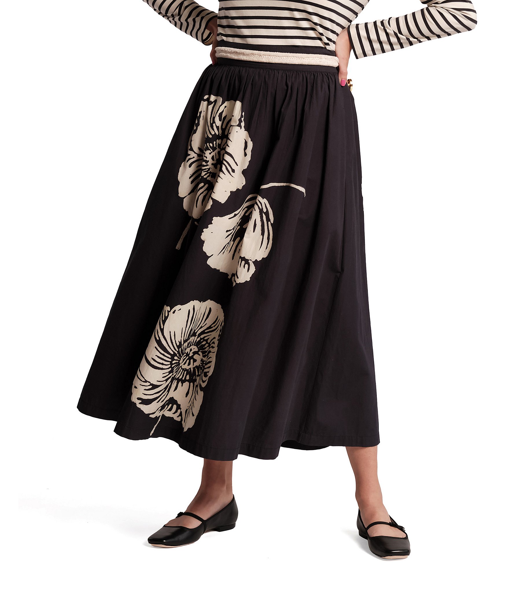 FRANCES VALENTINE Chrysanthemum Floral Print Phoebe Pull-On Midi Swing Skirt