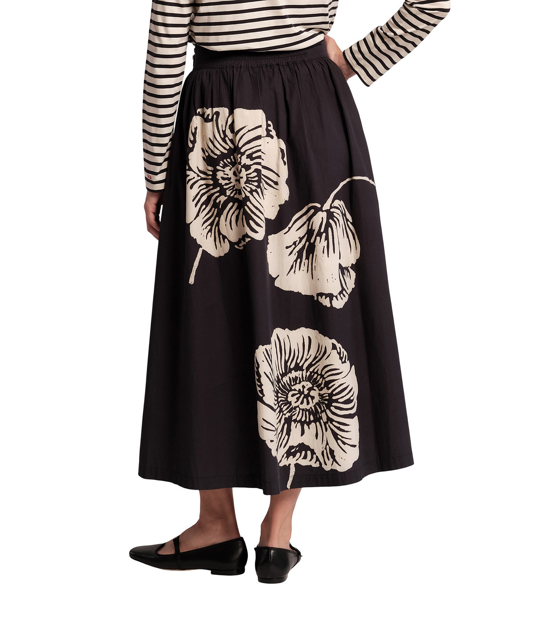 FRANCES VALENTINE Chrysanthemum Floral Print Phoebe Pull-On Midi Swing Skirt