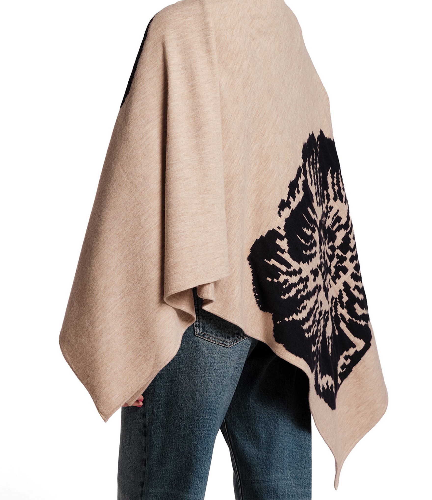 FRANCES VALENTINE Chrysanthemum Print Round Neck Poncho