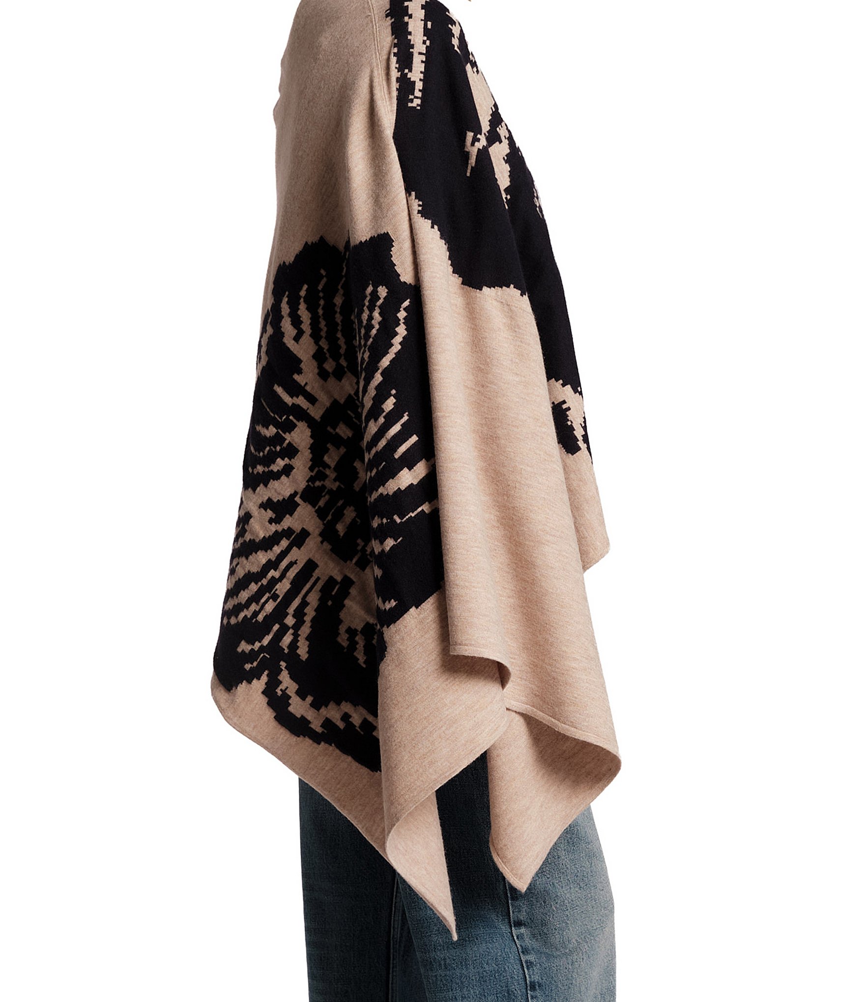 FRANCES VALENTINE Chrysanthemum Print Round Neck Poncho
