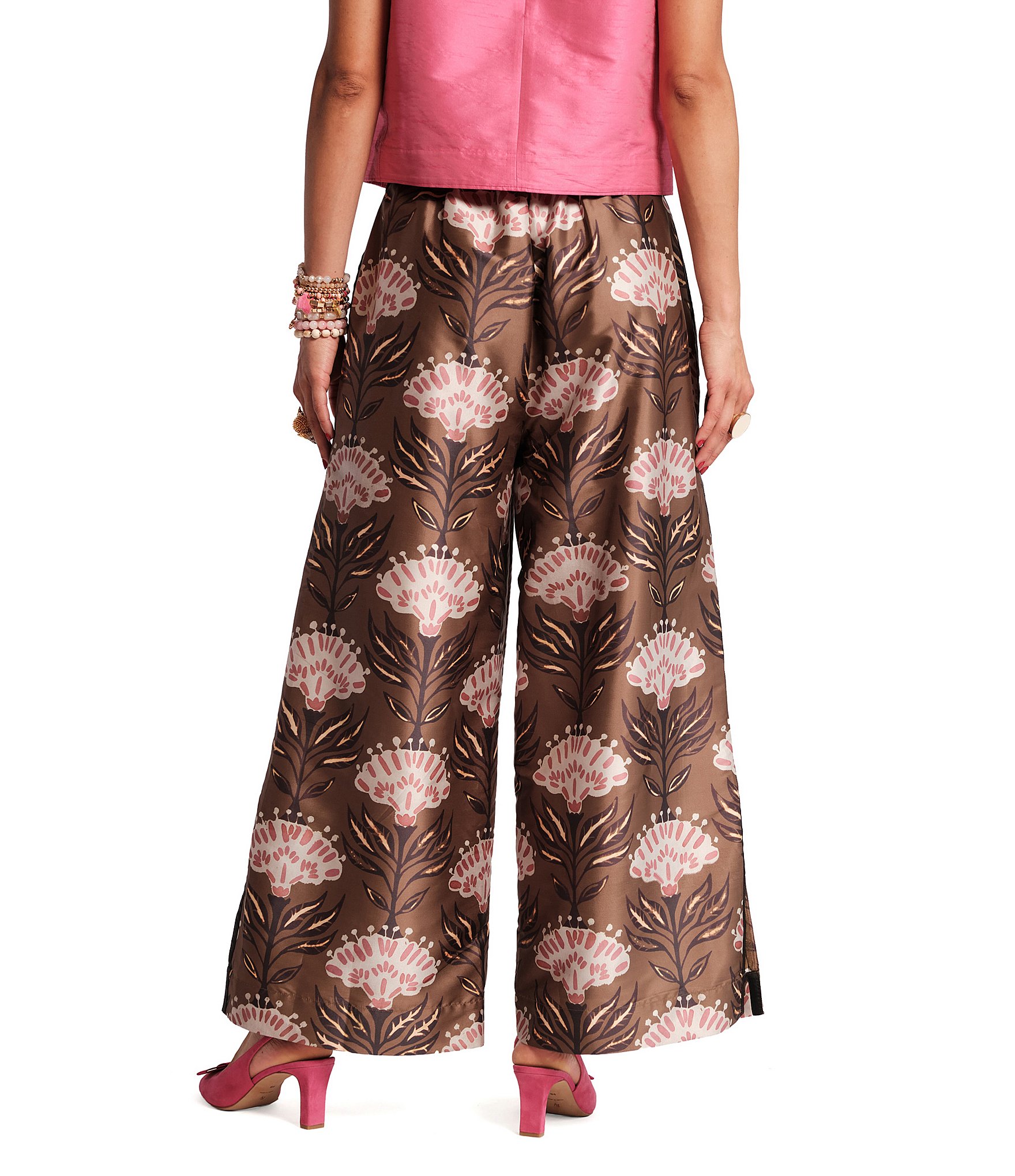 FRANCES VALENTINE Dupioni Lively Print Palazzo Pull-On Ankle Pants