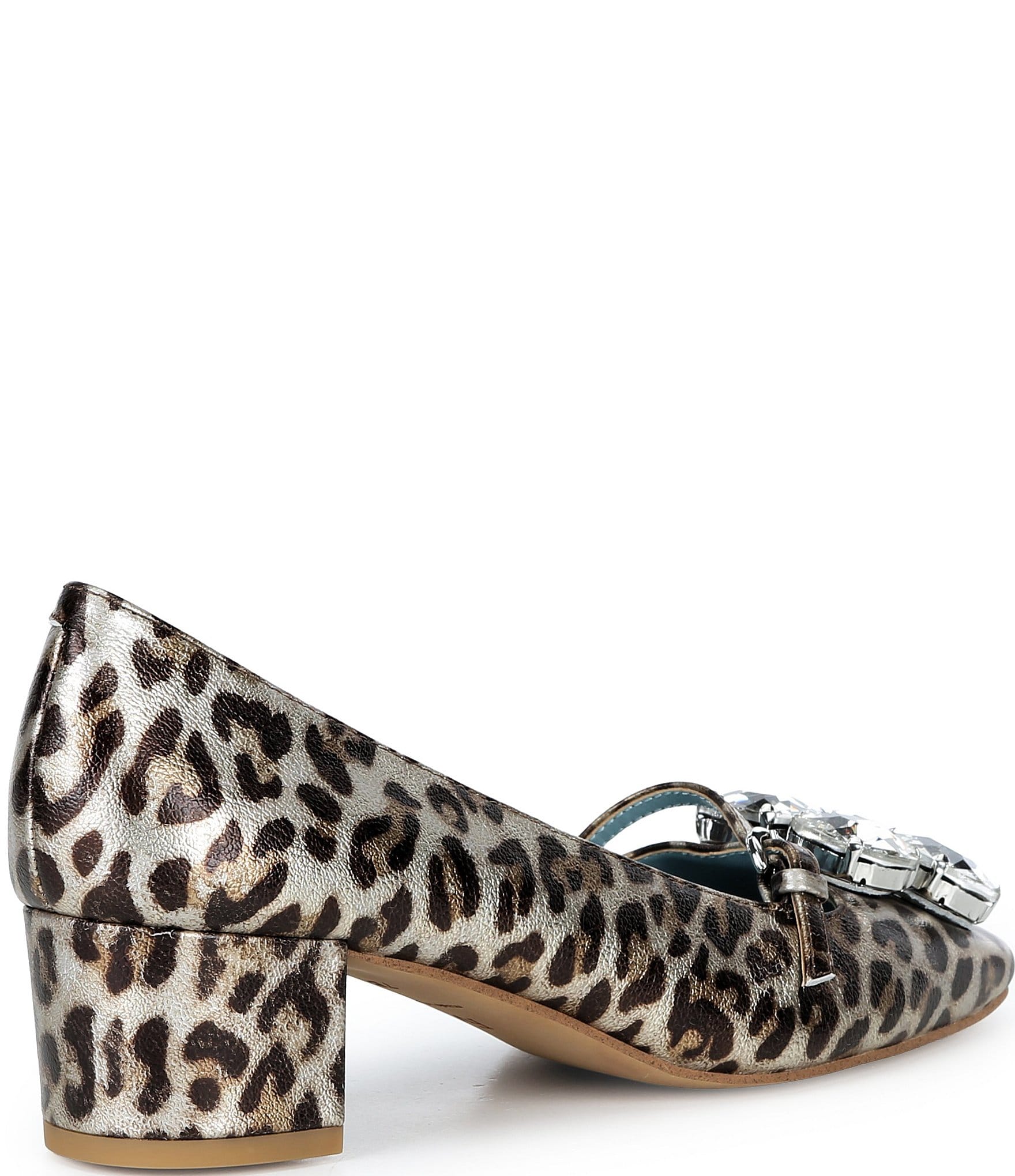 FRANCES VALENTINE Josephine Patent Leather Jewel Ornamented Leopard Print Mary Jane Pumps