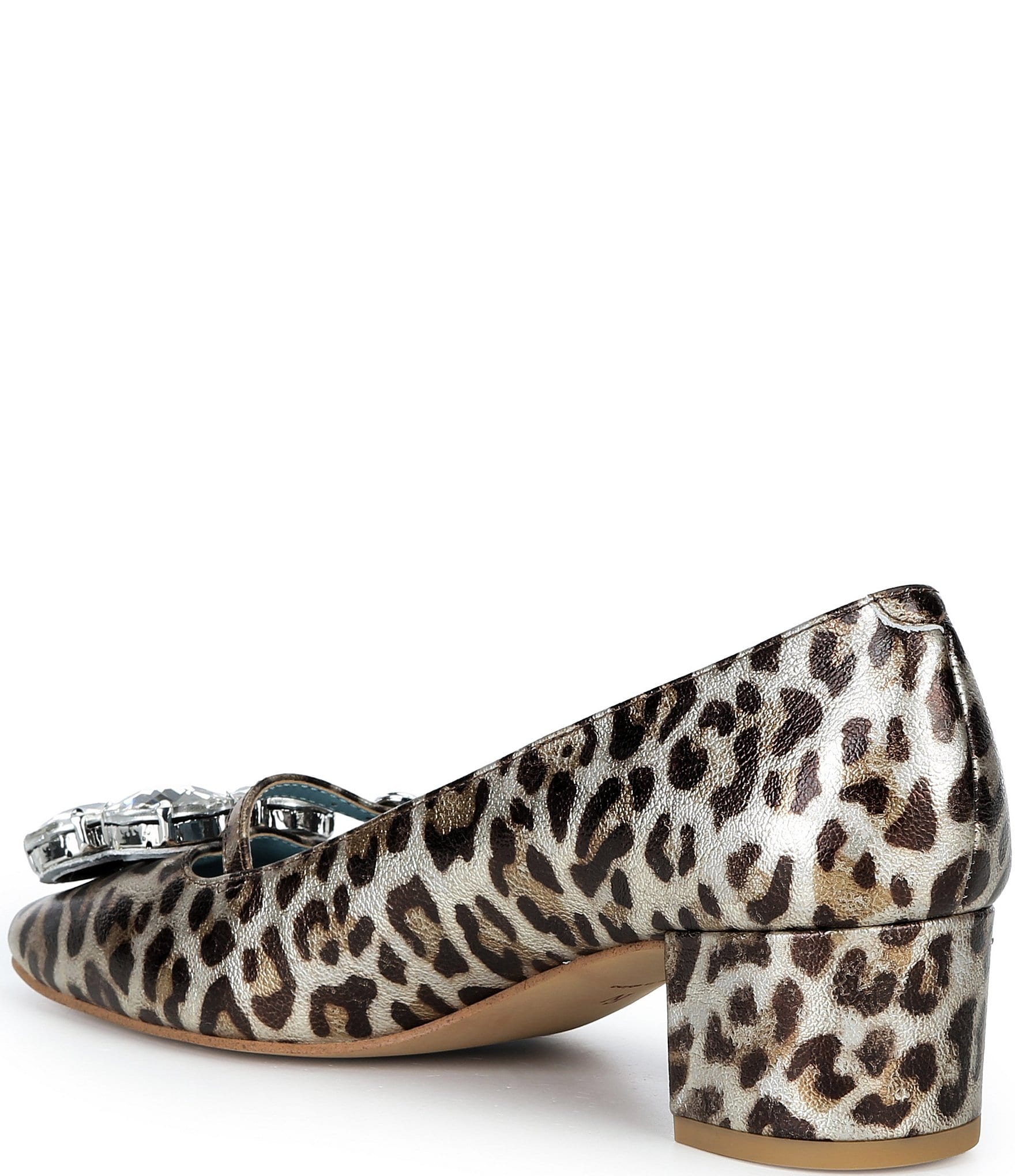FRANCES VALENTINE Josephine Patent Leather Jewel Ornamented Leopard Print Mary Jane Pumps