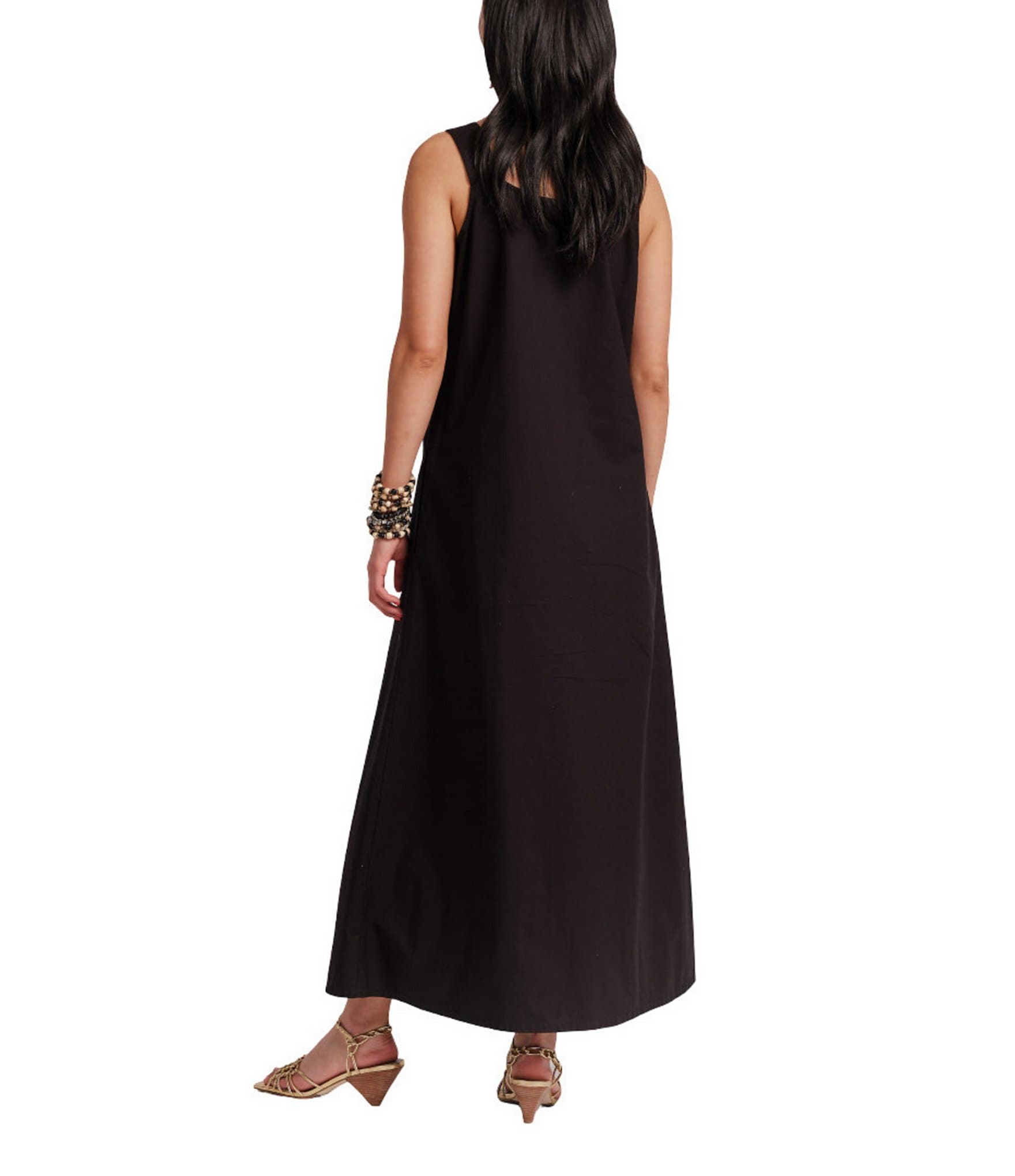 FRANCES VALENTINE Lynda Poplin Scoop Neck Sleeveless Ornamental Flower Maxi Dress