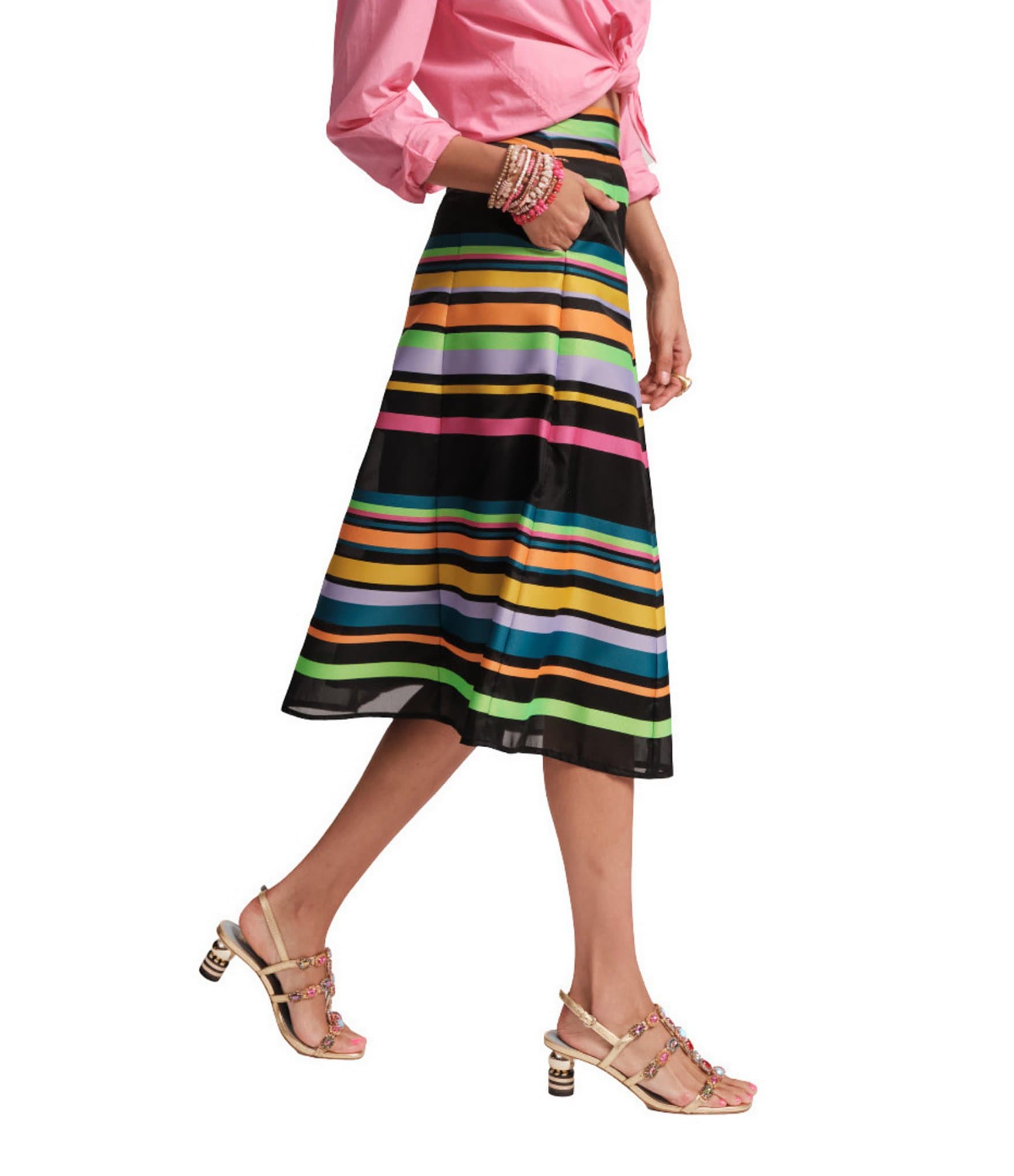 FRANCES VALENTINE Mercer Striped A-line Midi Skirt