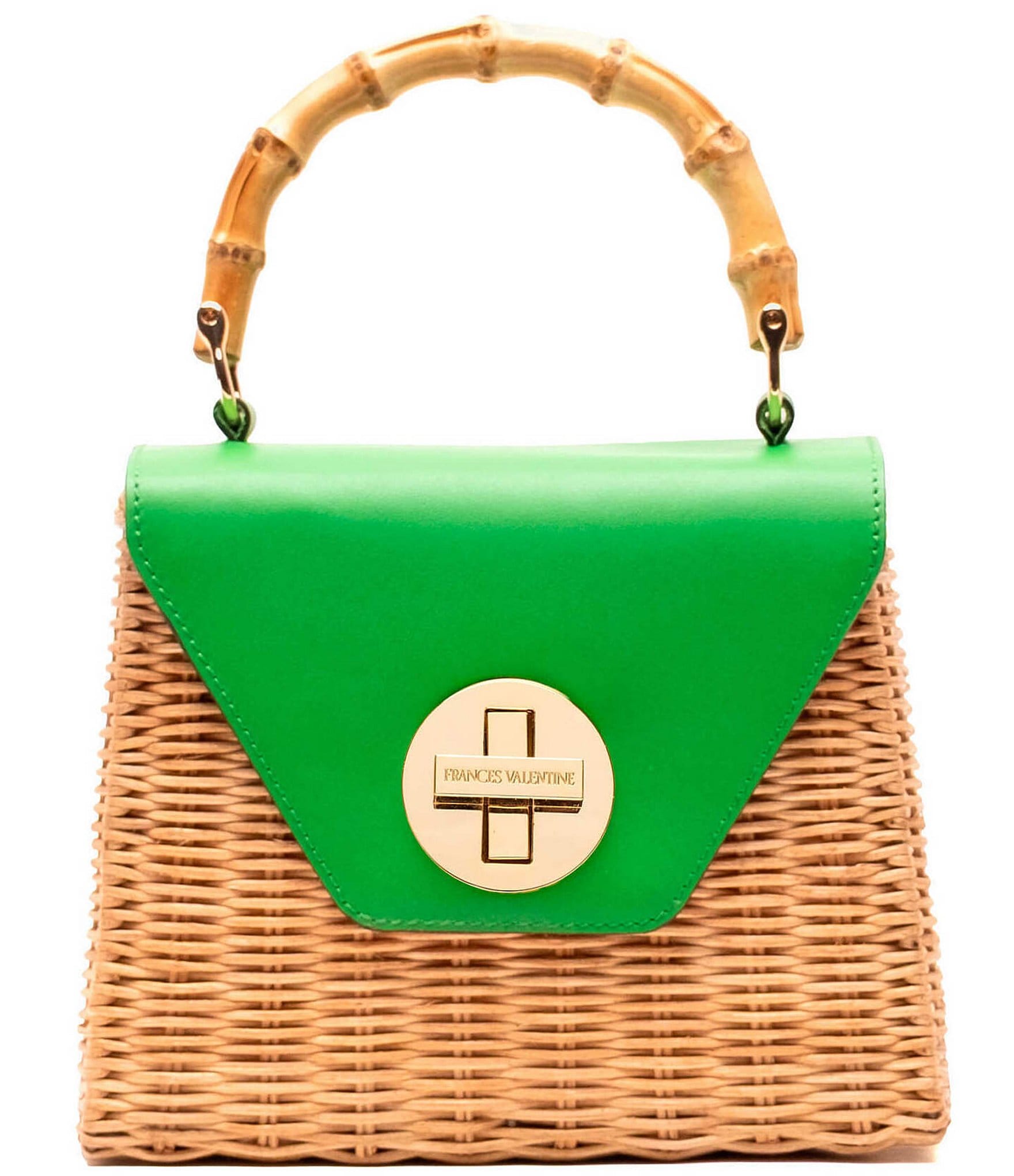 FRANCES VALENTINE Mini Midge Wicker Bamboo Handle Satchel Basket Bag