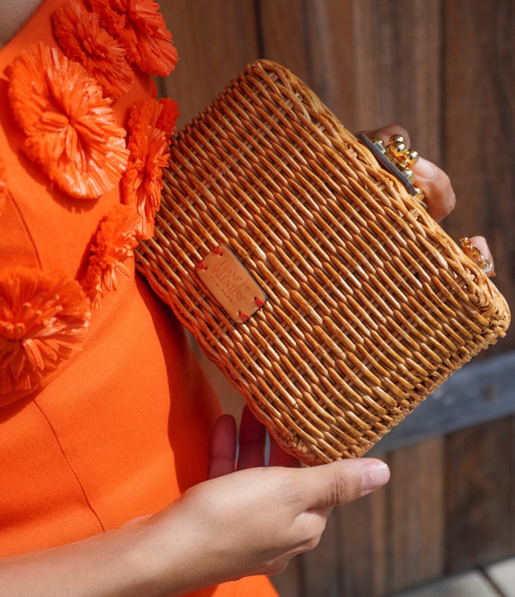 FRANCES VALENTINE Paige Wicker Box Chain Strap Clutch