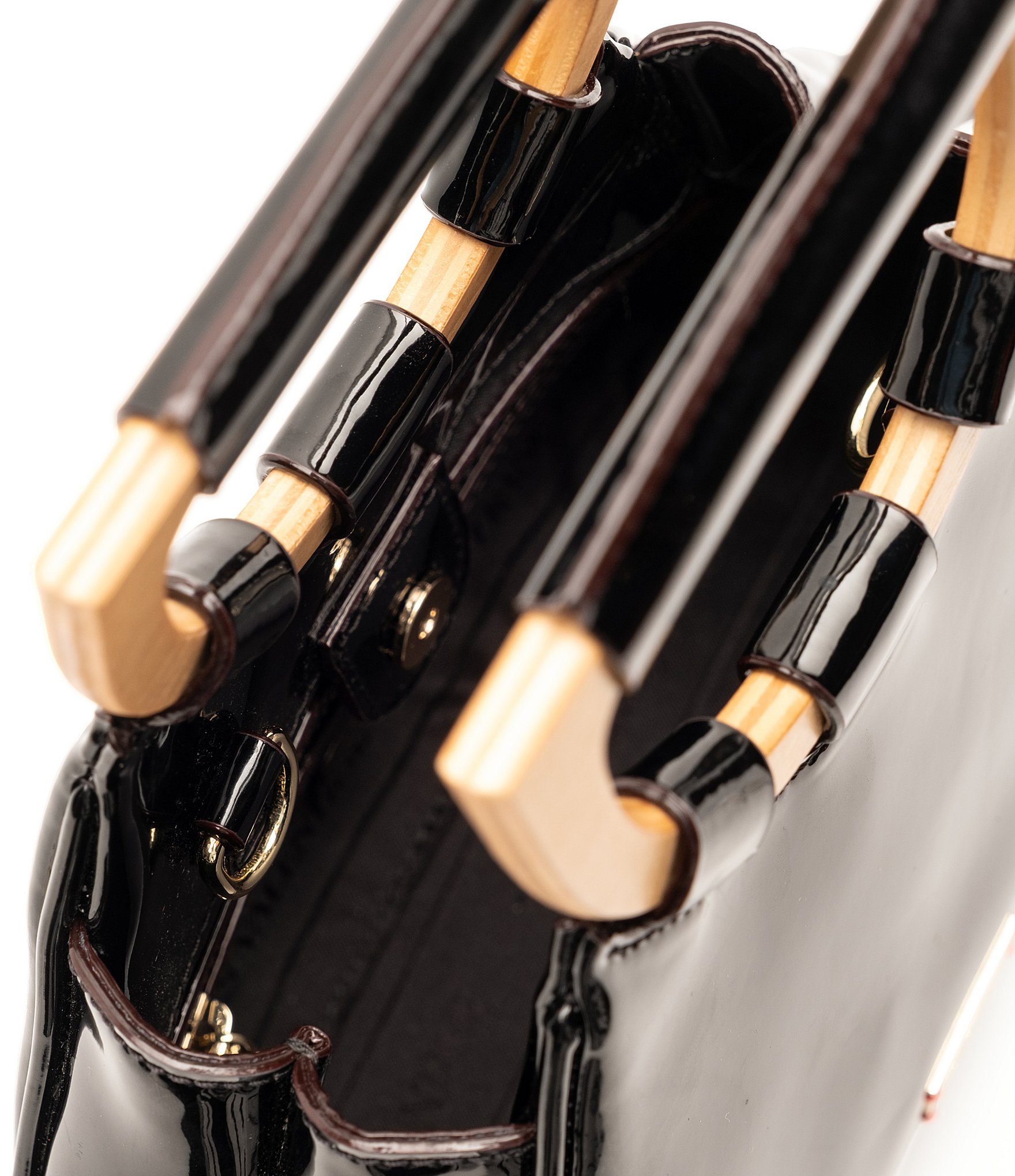 FRANCES VALENTINE Raye Patent Leather Wooden Handle Clutch