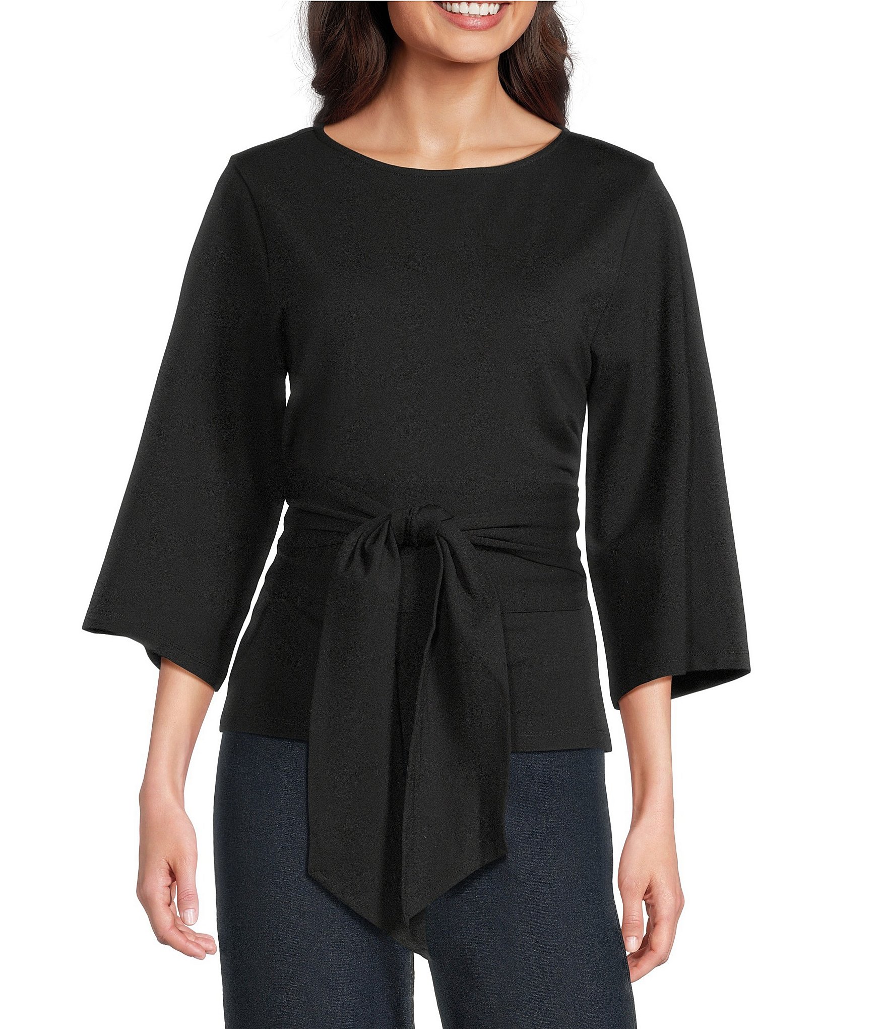 FRANCES VALENTINE Whitney Viscose Blend Boat Neck 3/4 Sleeve Wrap Top