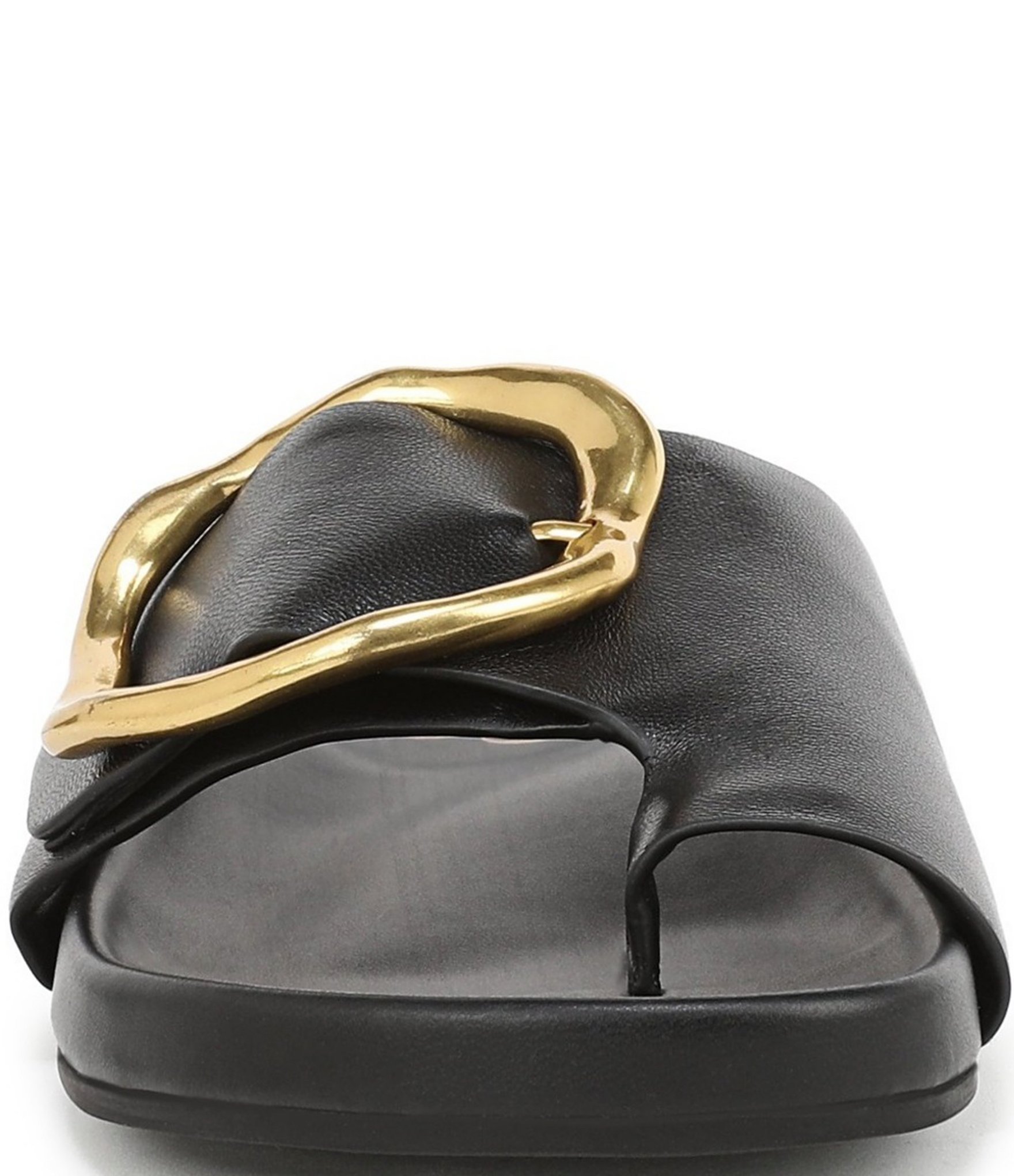 Franco Sarto Brianka Leather Abstract Buckle Toe Loop Sandals