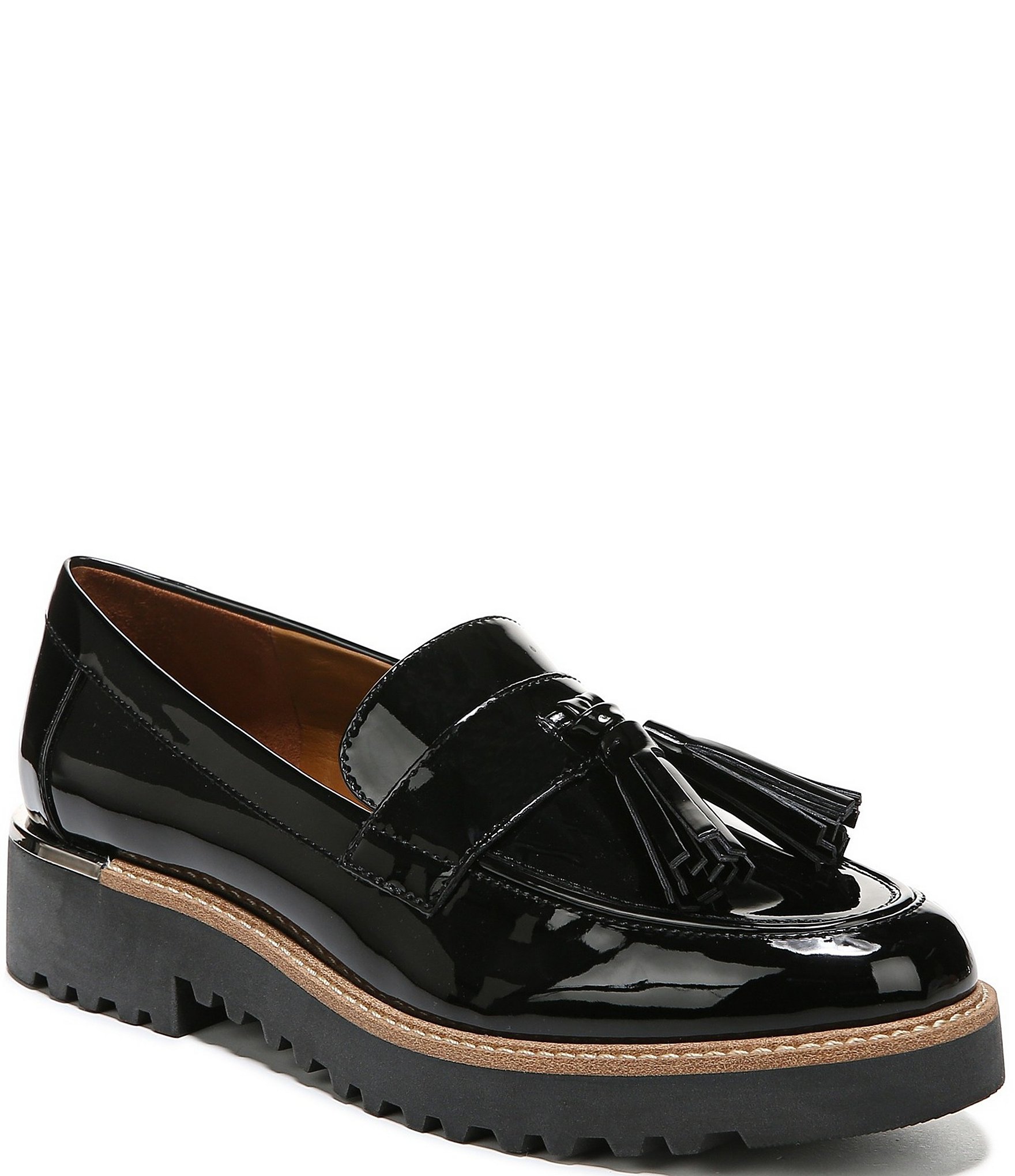 patent tassel loafers