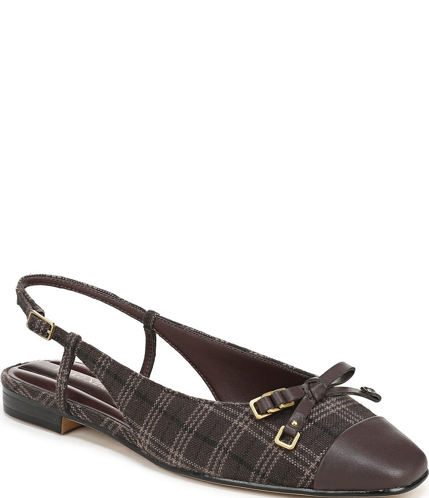 Franco Sarto Ethyl Plaid Leather Cap Toe Slingback Flats