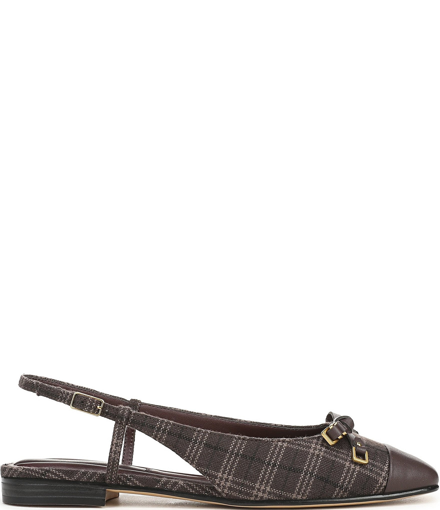 Franco Sarto Ethyl Plaid Leather Cap Toe Slingback Flats