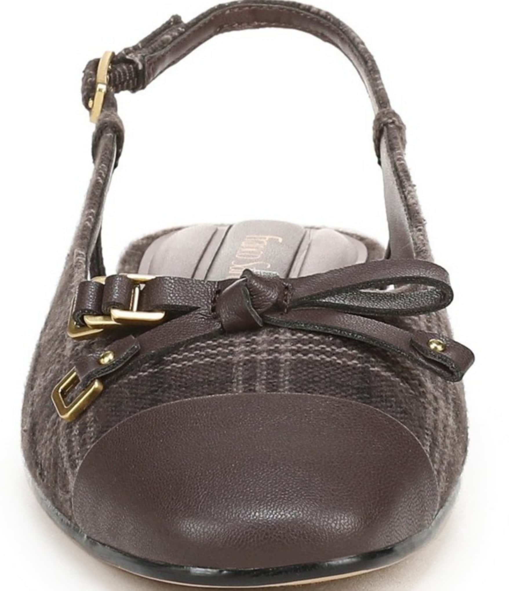 Franco Sarto Ethyl Plaid Leather Cap Toe Slingback Flats