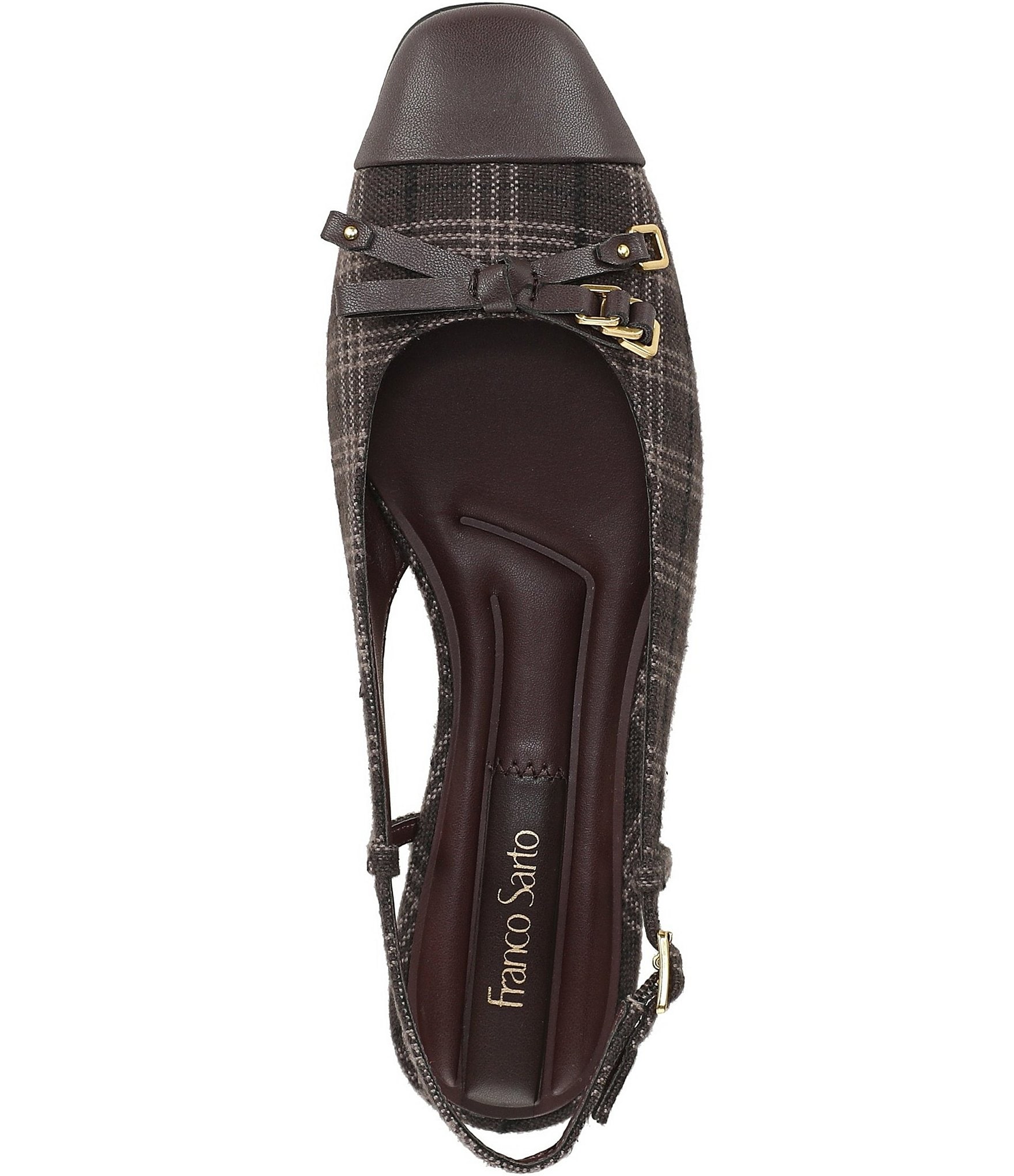 Franco Sarto Ethyl Plaid Leather Cap Toe Slingback Flats