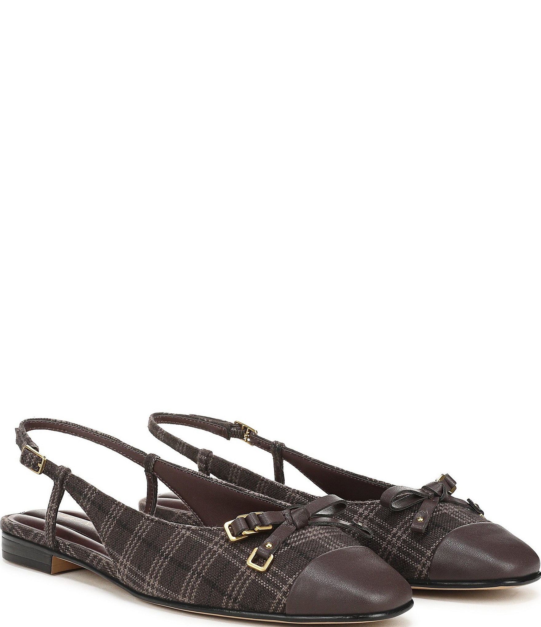 Franco Sarto Ethyl Plaid Leather Cap Toe Slingback Flats