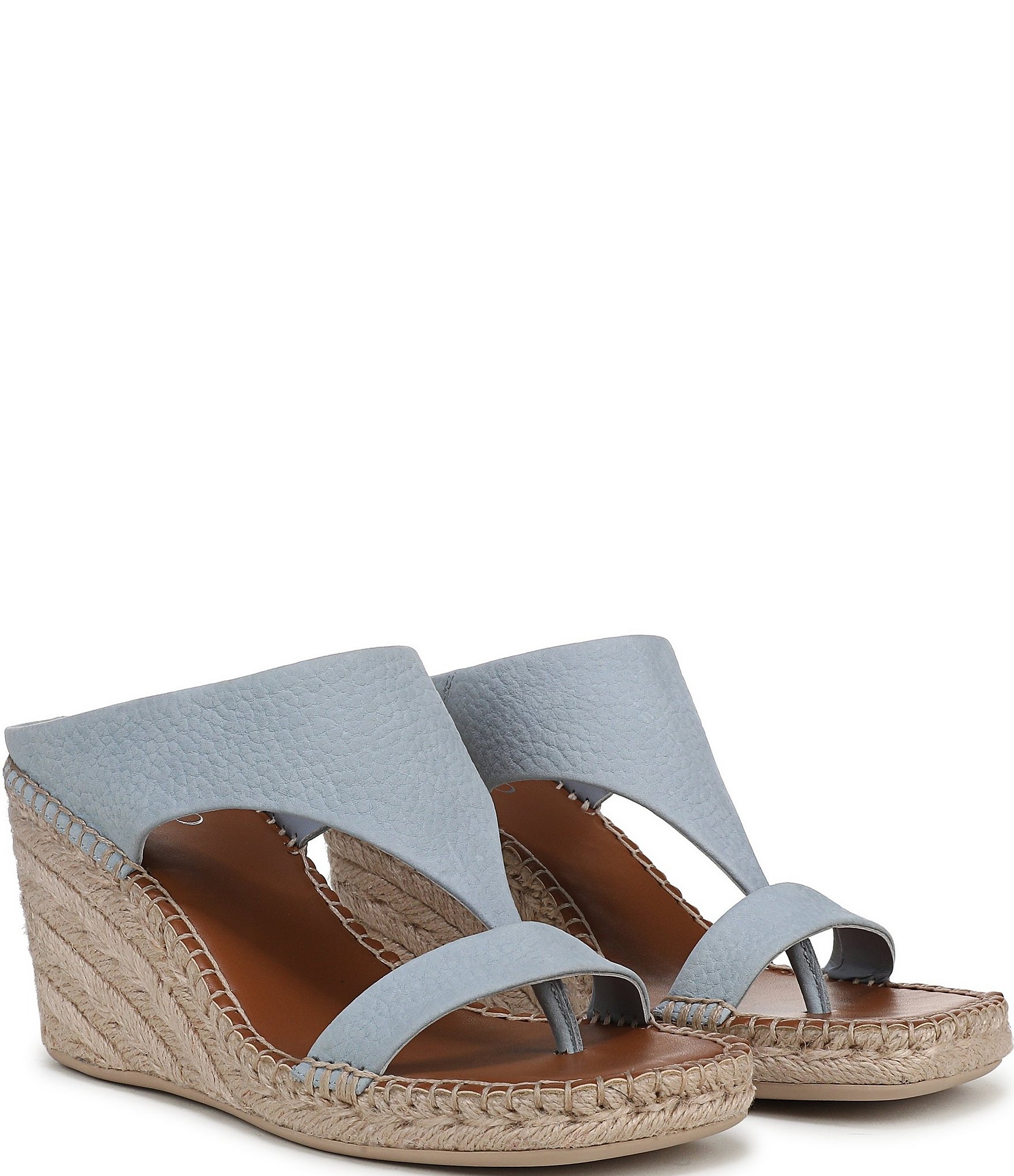 Franco Sarto Farren Leather Square Toe Platform Espadrille Wedge Sandals