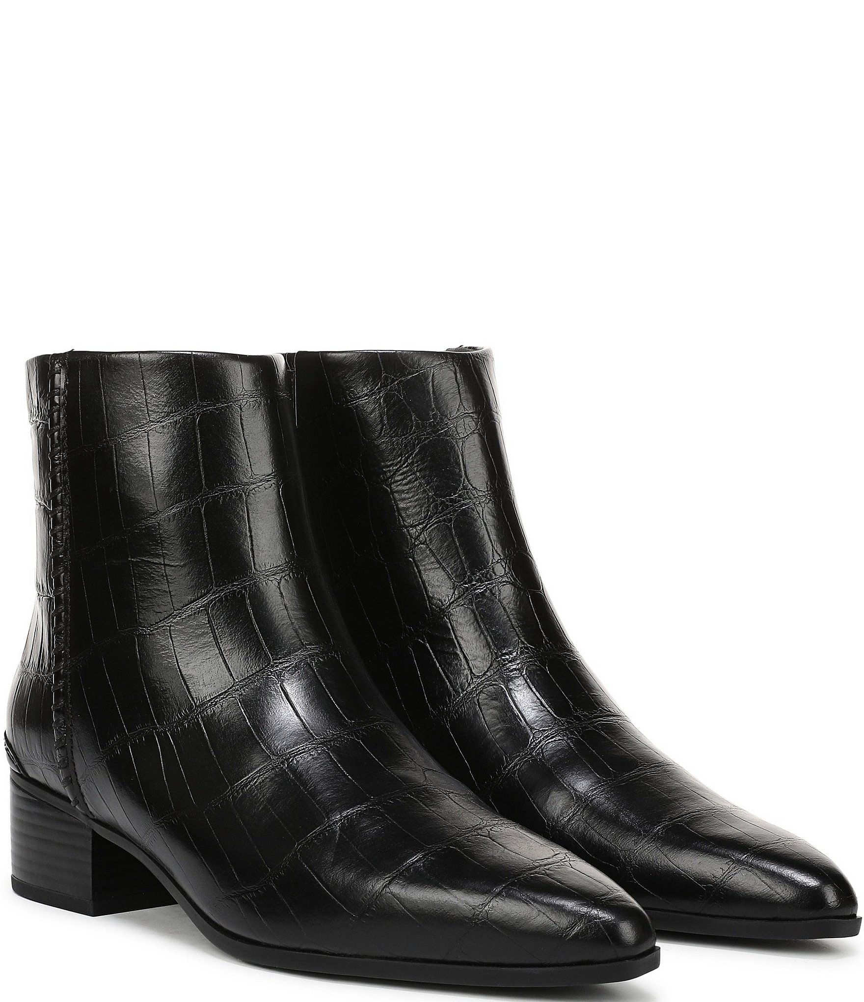 Franco Sarto Fayola Crocodile Embossed Leather Pointed Toe Booties