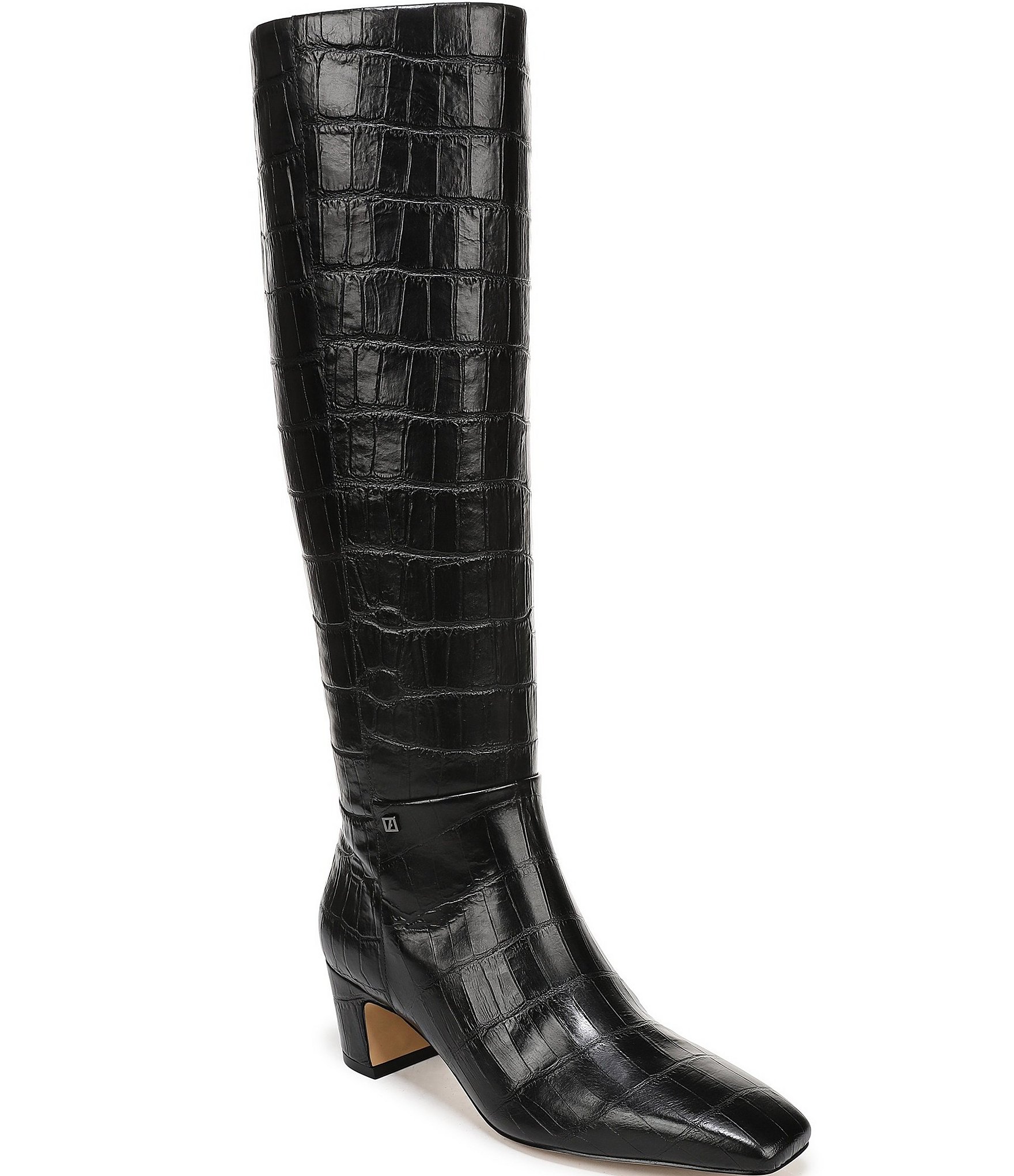 Franco Sarto Flexa Shara Crocodile Embossed Leather Square Toe Tall Boots