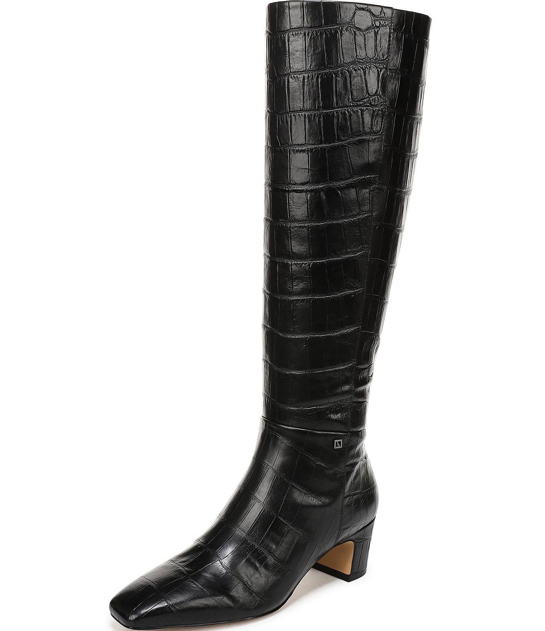 Franco Sarto Flexa Shara Crocodile Embossed Leather Square Toe Tall Boots