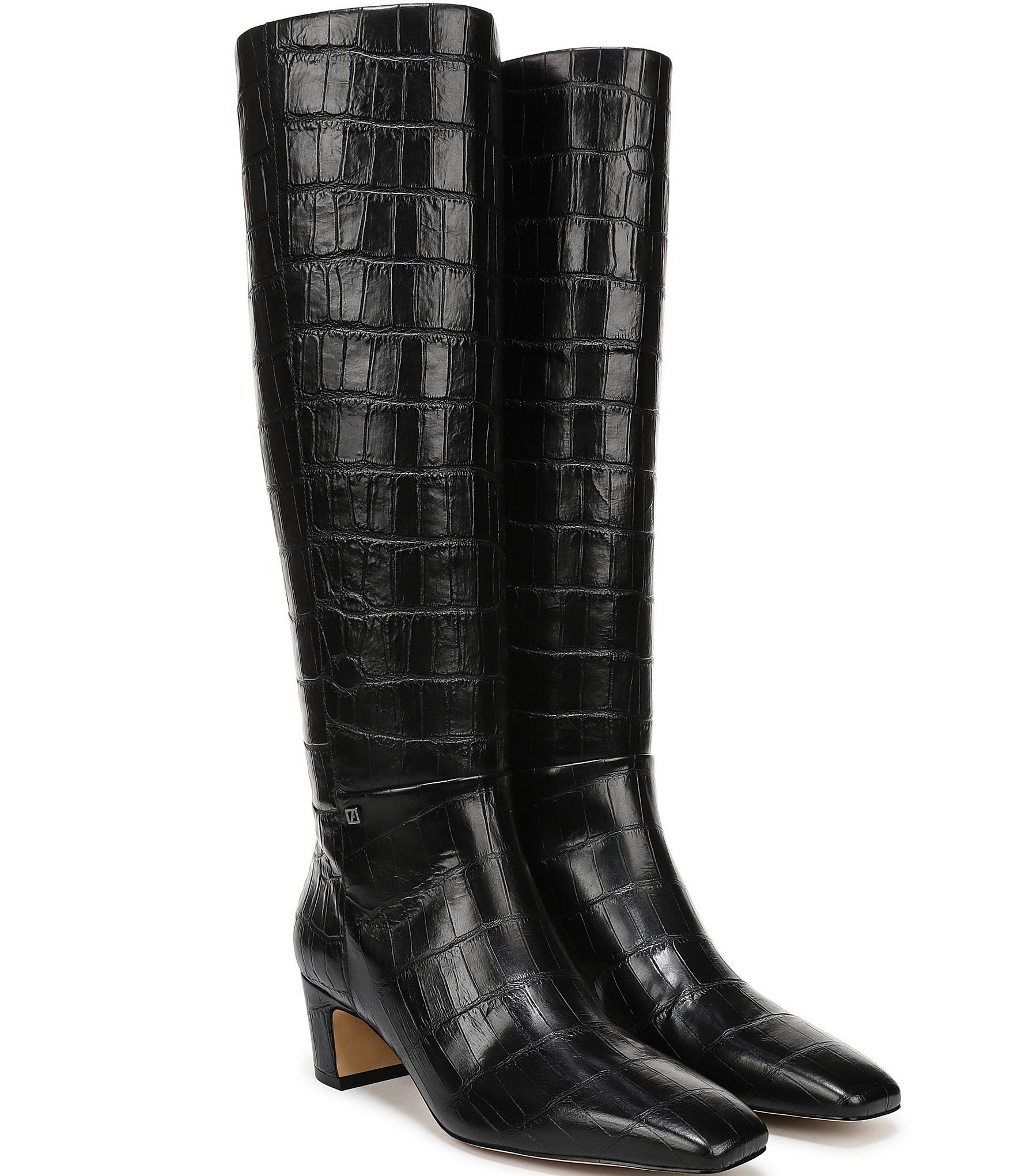 Franco Sarto Flexa Shara Crocodile Embossed Leather Square Toe Tall Boots