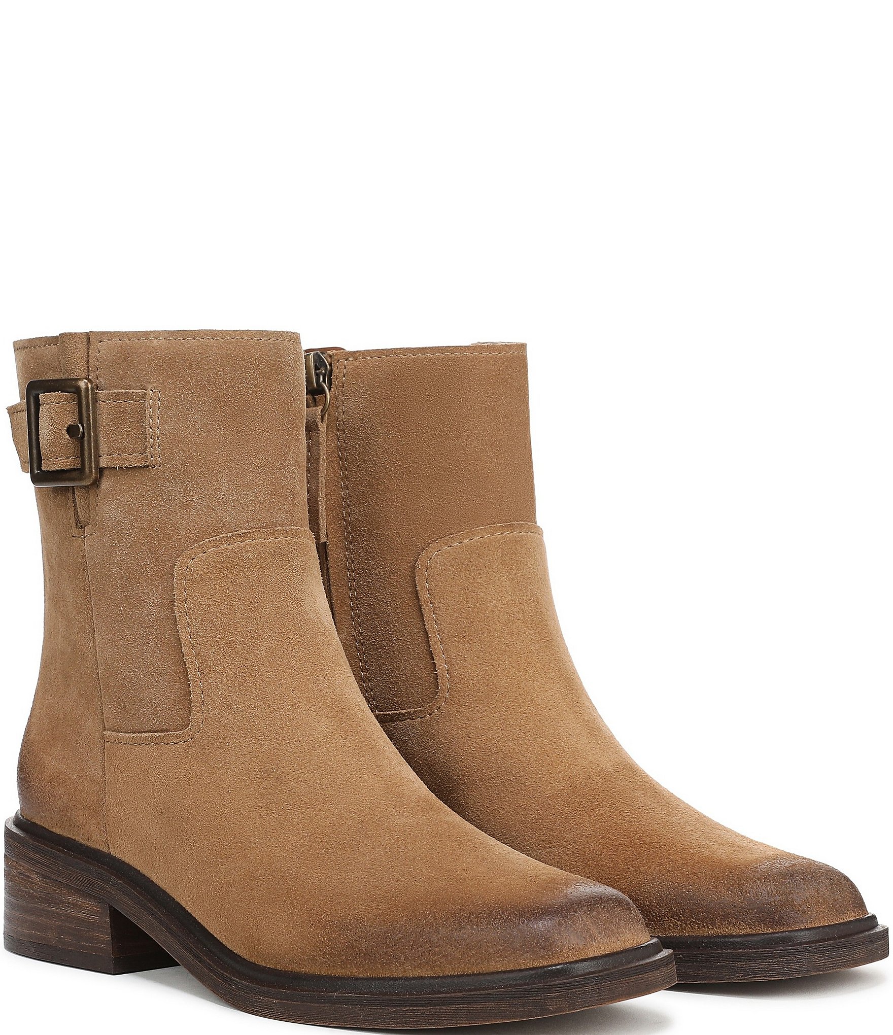 Franco Sarto Gillian Suede Buckle Hardware Booties