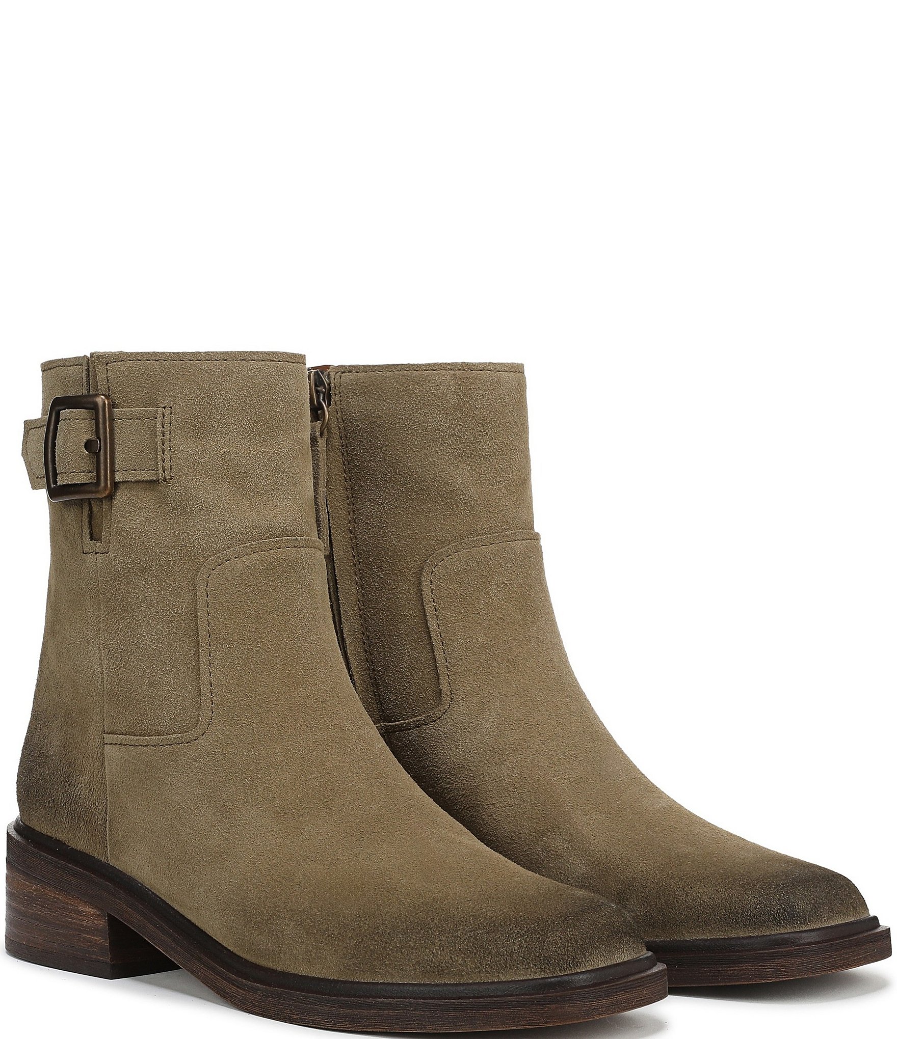 Franco Sarto Gillian Suede Buckle Hardware Booties