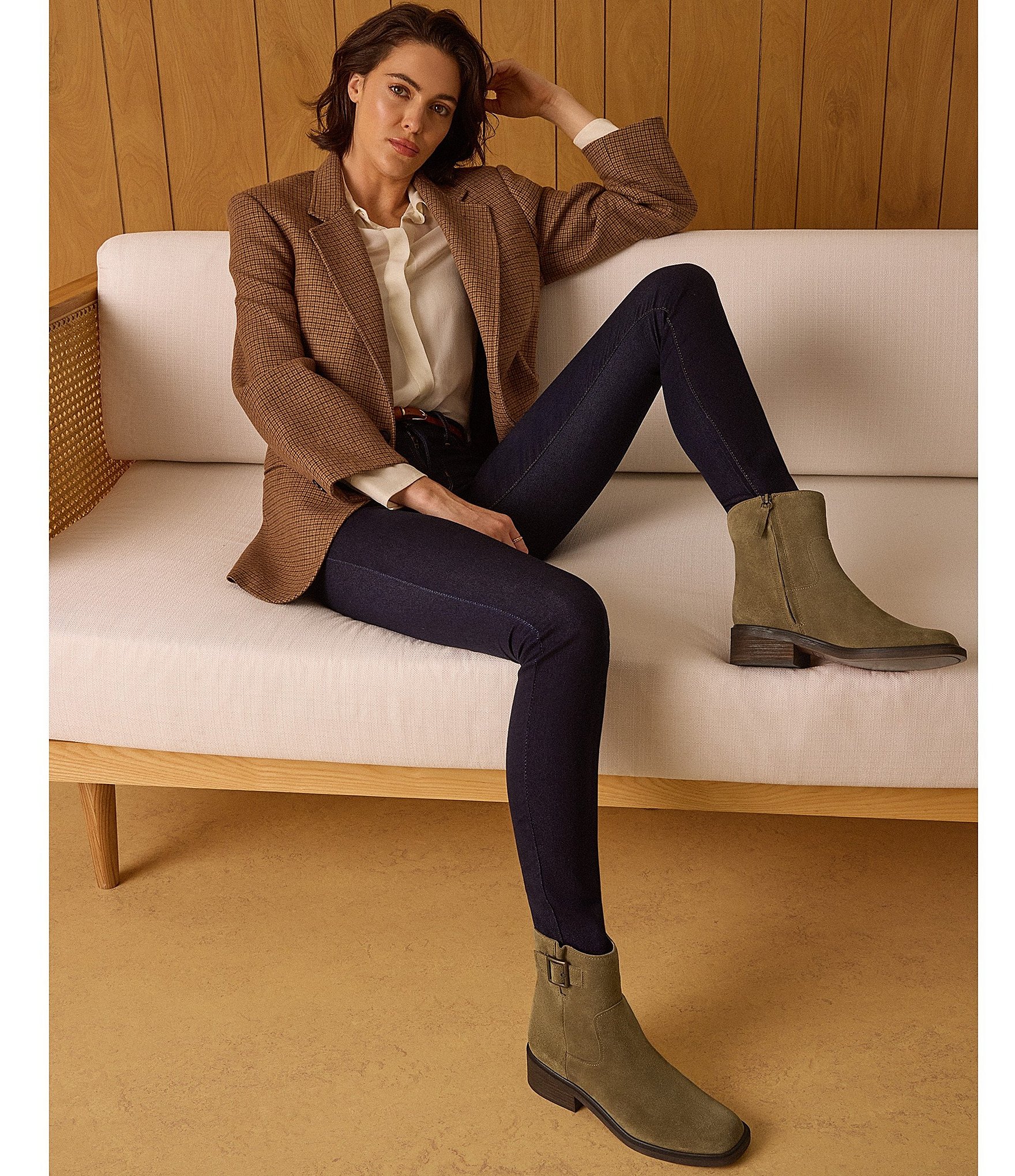 Franco Sarto Gillian Suede Buckle Hardware Booties