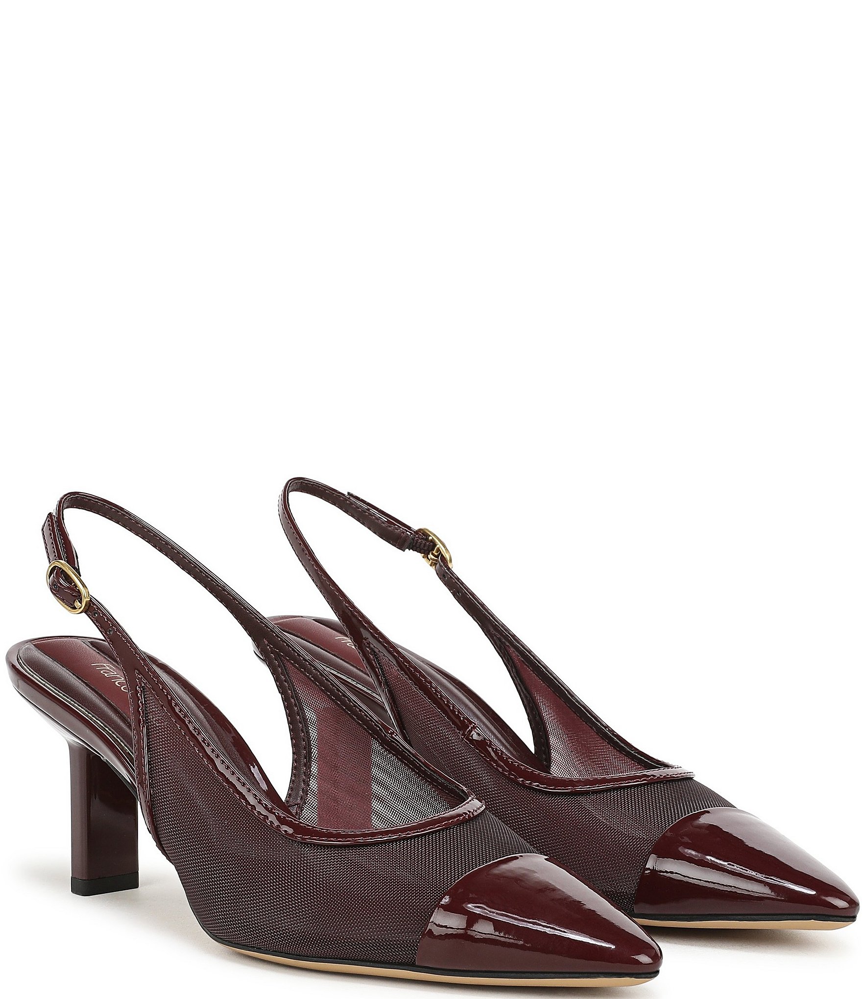 Franco Sarto Jurina Mesh Slingback Pointed Patent Cap Toe Pumps