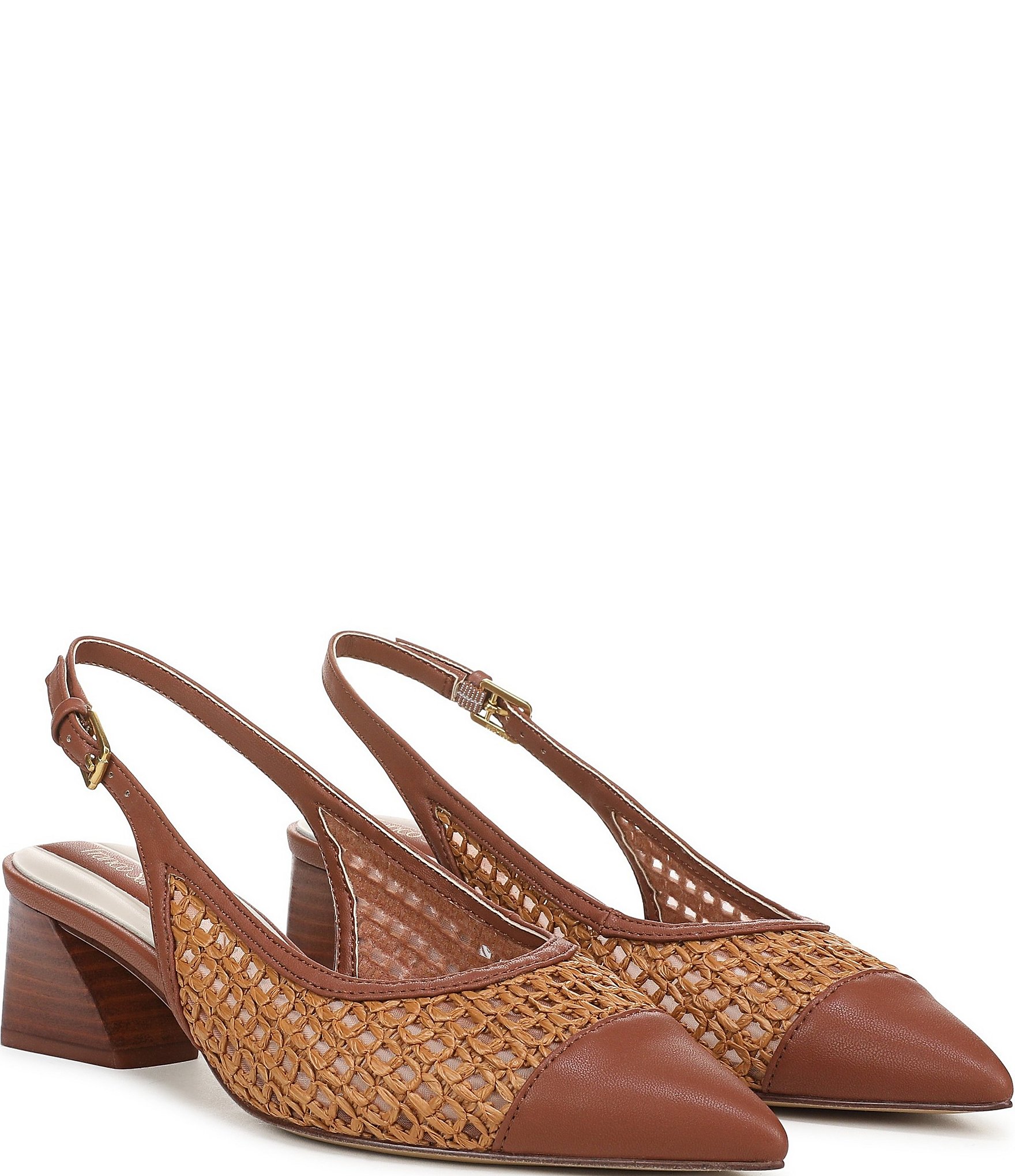 Franco Sarto Racer 9 Raffia Cap Toe Block Heel Sling Pumps